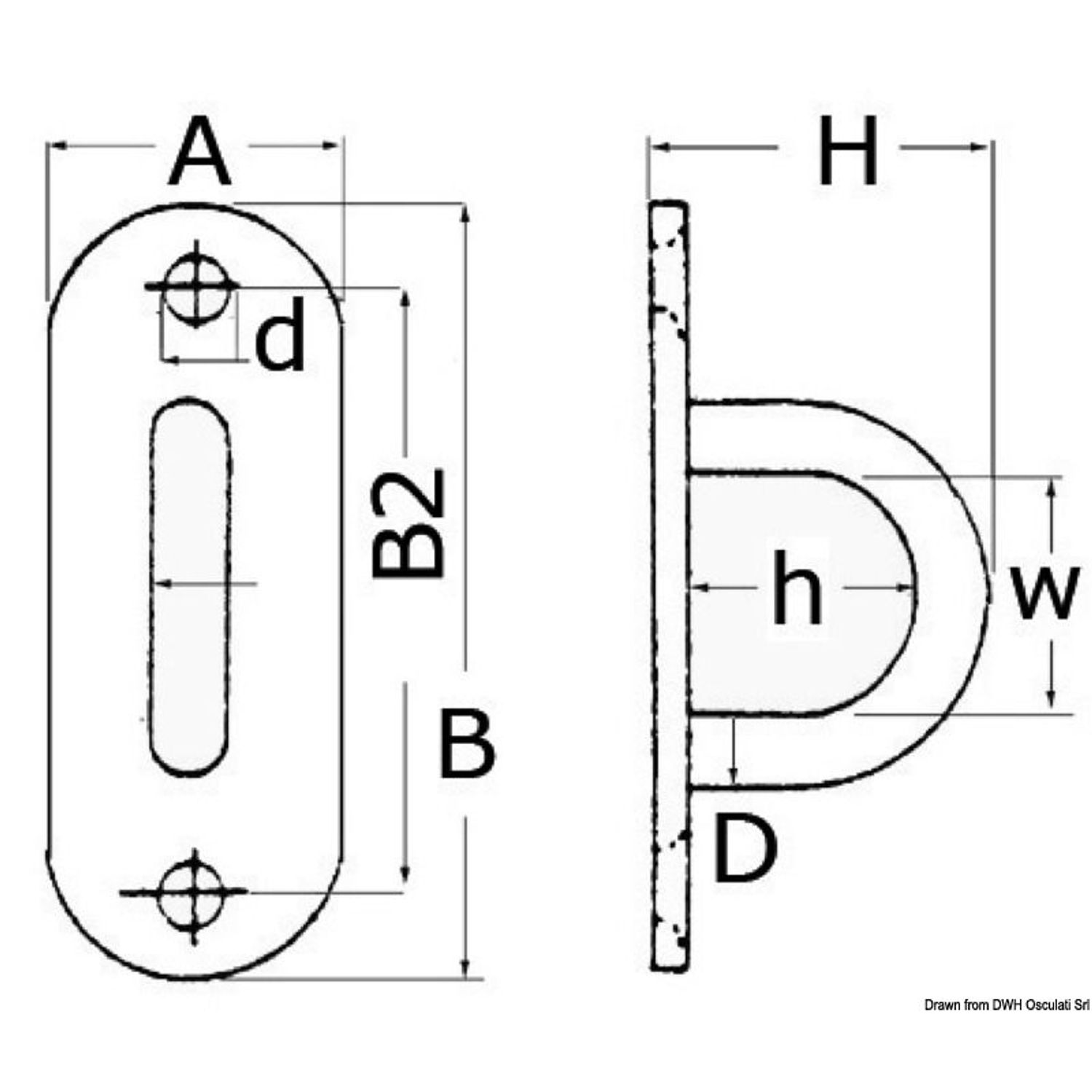 Tasapohjainen silmukkakiinnike kiillotettua ruostumatonta terästä 26x80 mm
