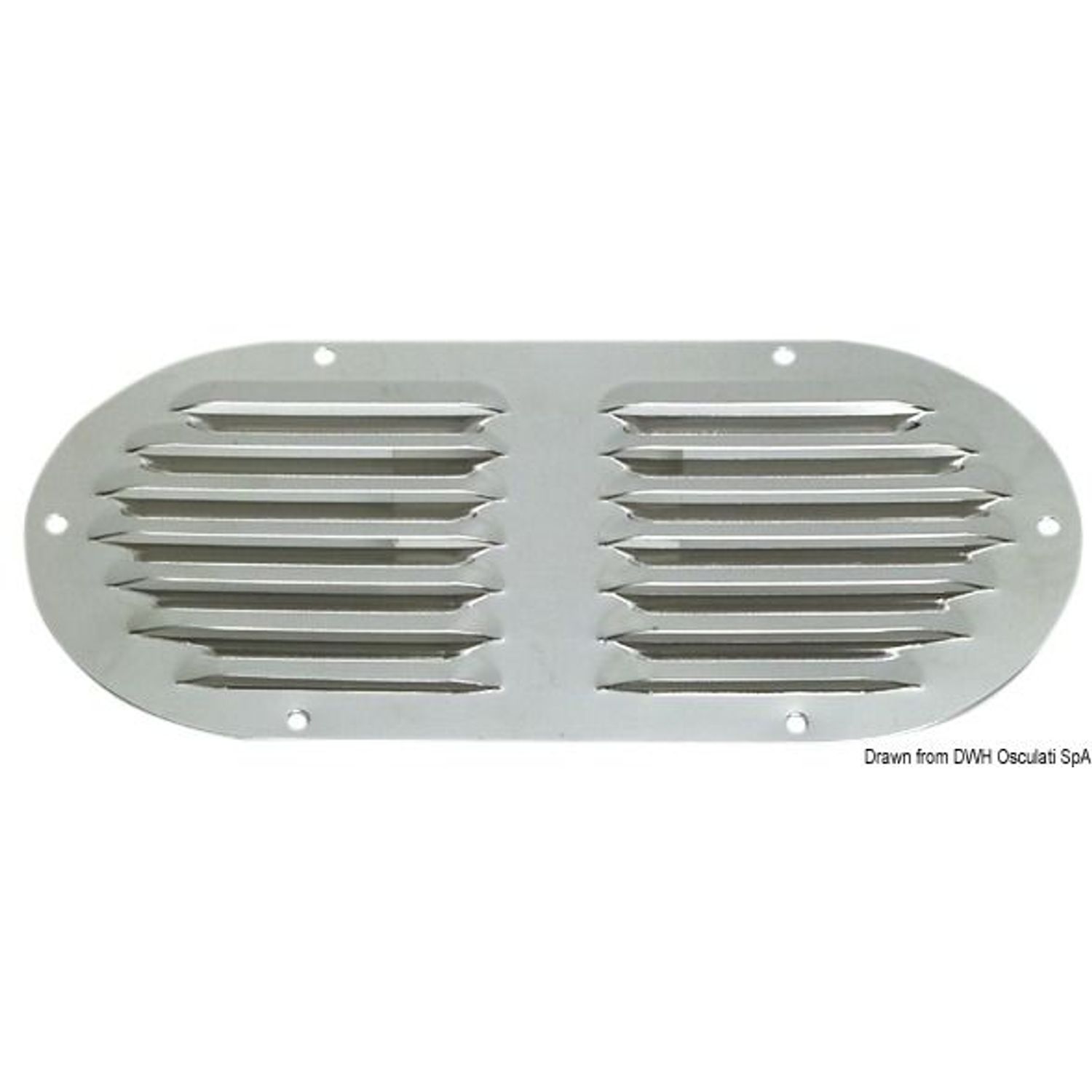 Jalusiventil i polerad SS, oval 235 x 118 mm