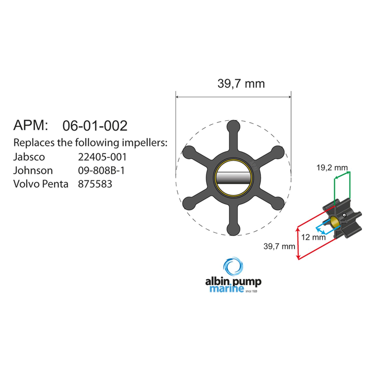 Albin Pump Marine Impeller 06-01-002