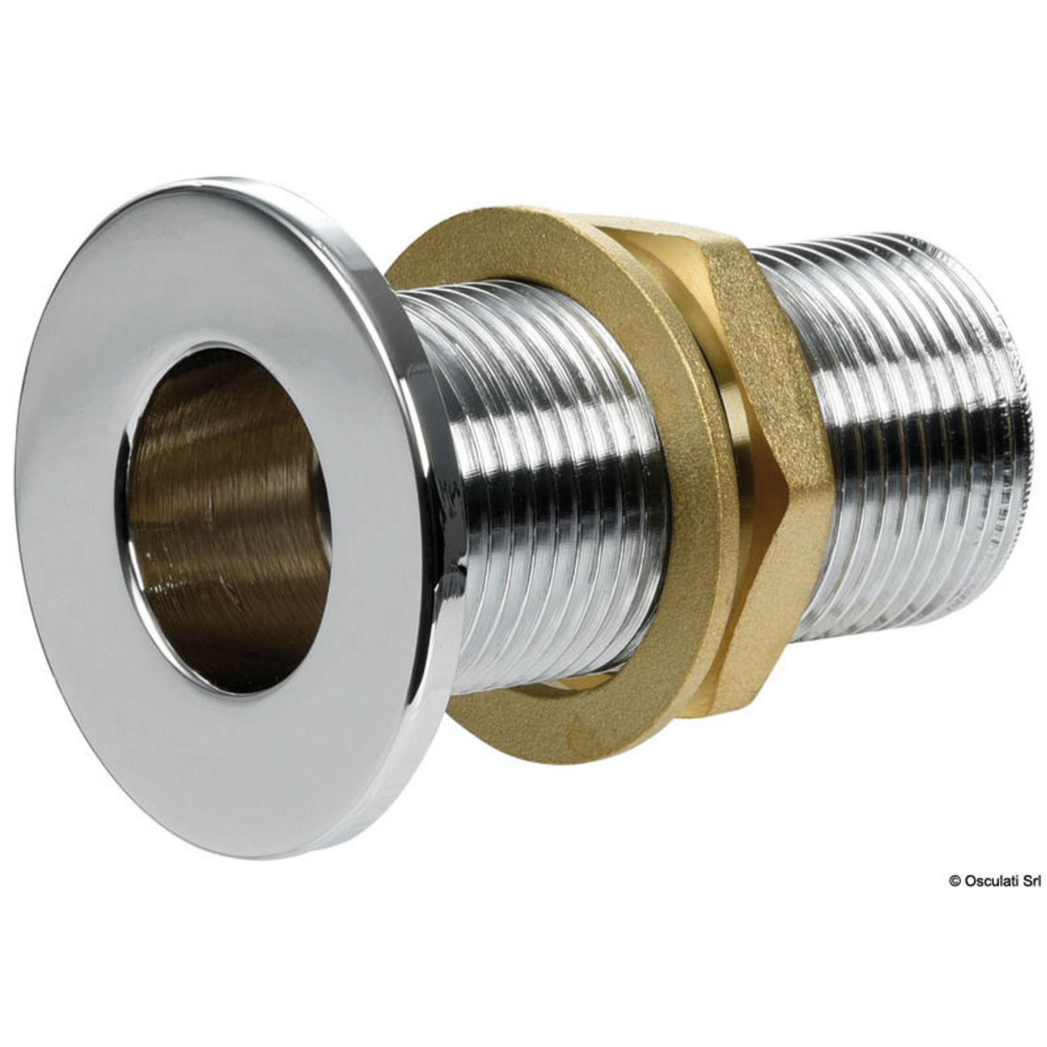 Plan bundventil med gevind i forkromet messing 1"