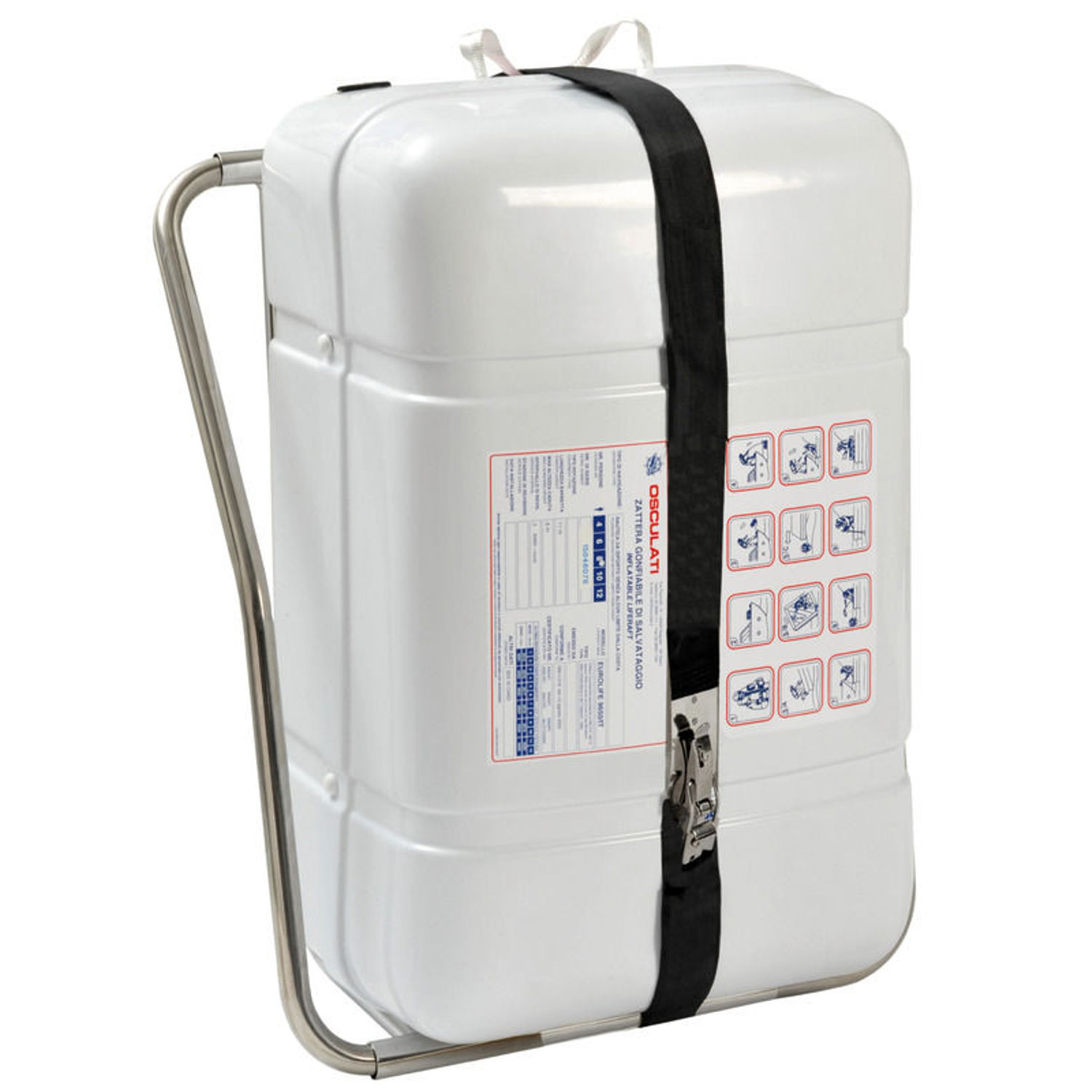 Vertikal holder for redningsflåte