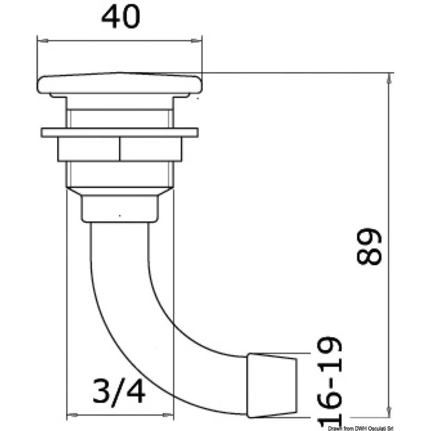 Full Flush drivstoffventil i forkrommet messing 90° Ø 19 mm