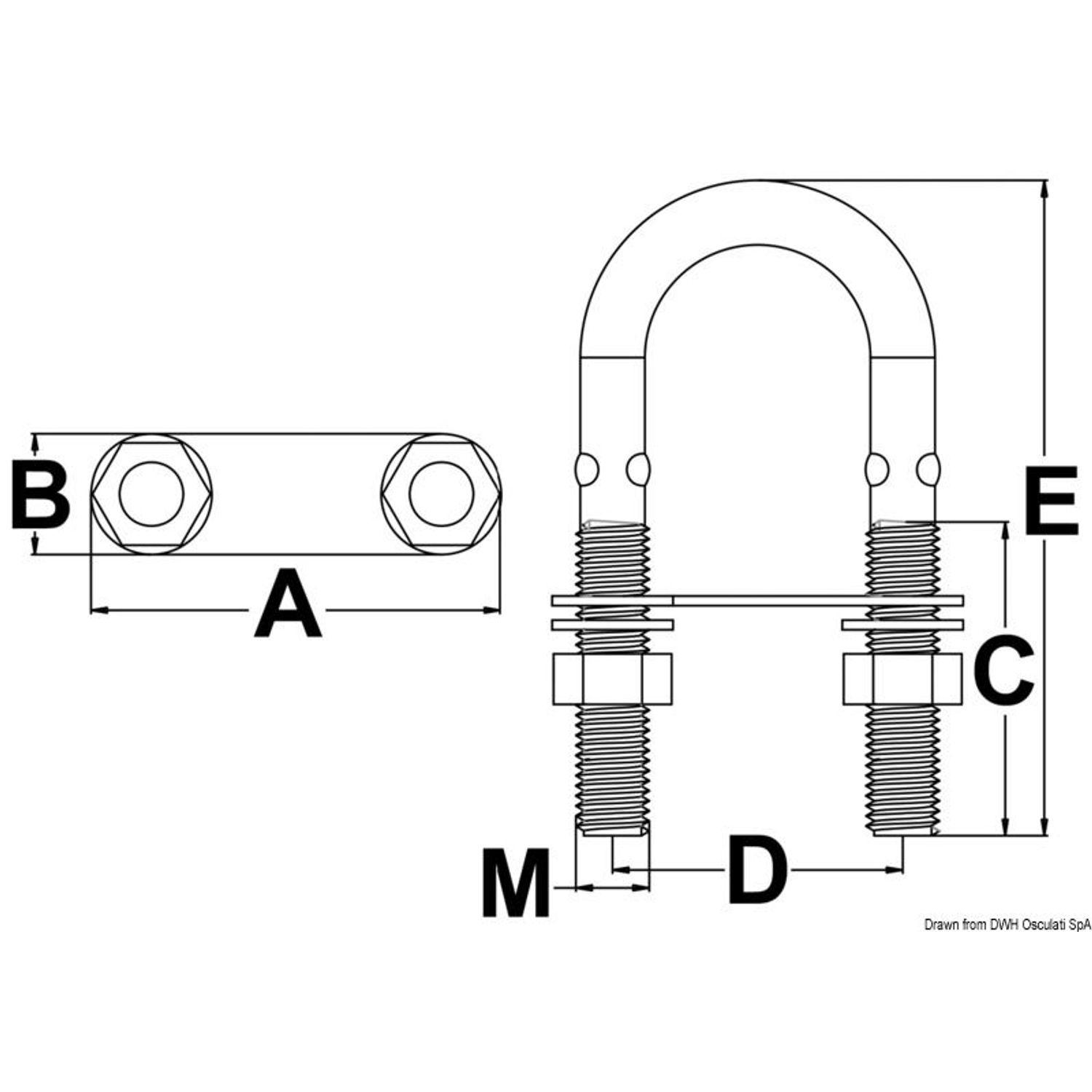 SS U-bolt med stang 80mm x M8 mm