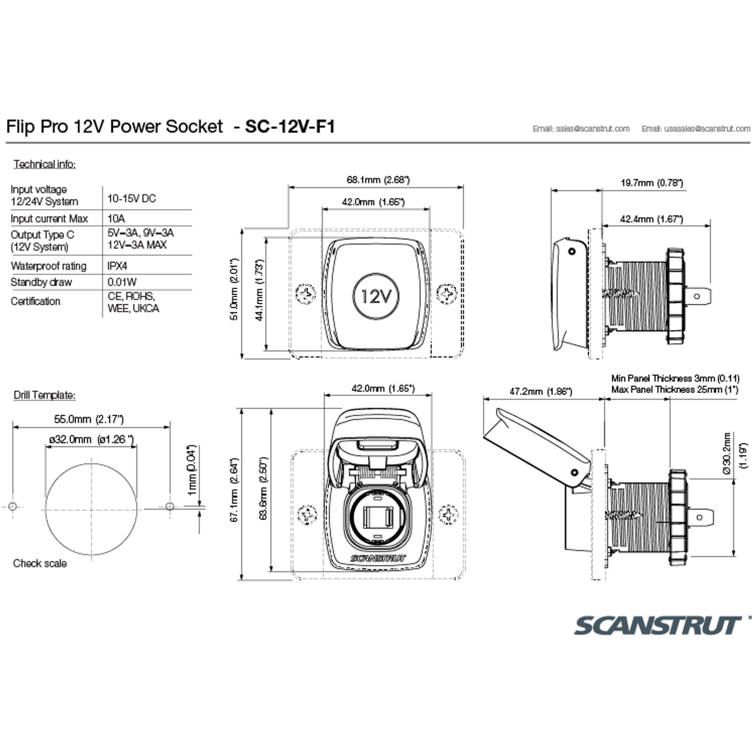 Scanstrut Flip Pro pistorasia 150W