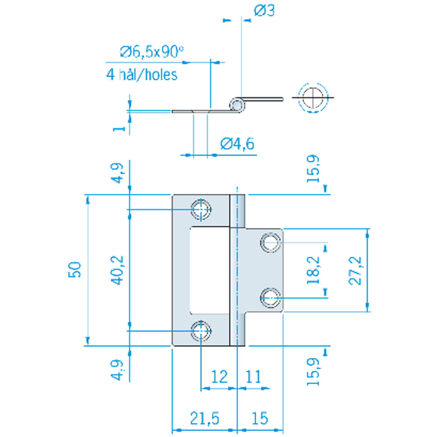 Hengsel 50 x 43 mm