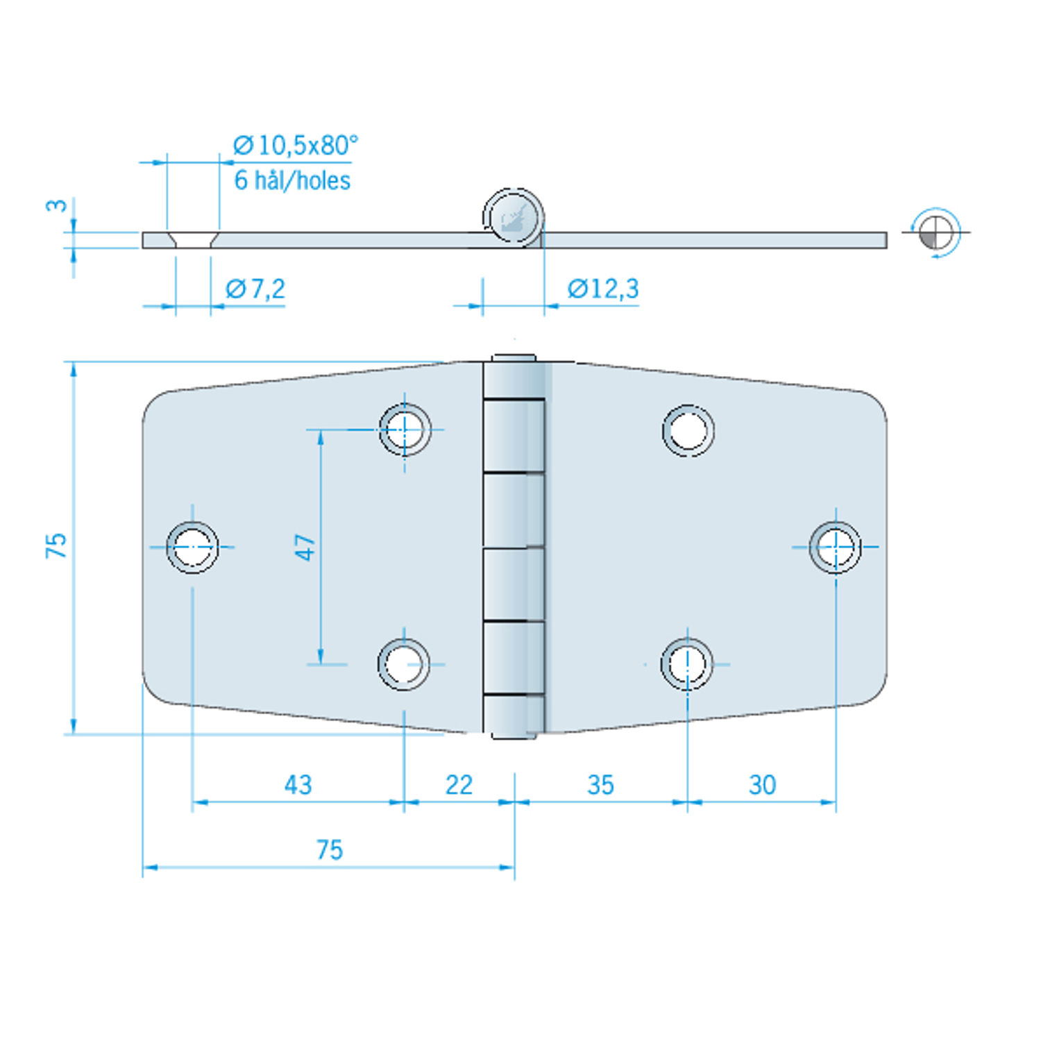 Hengsel 150 x 75 mm