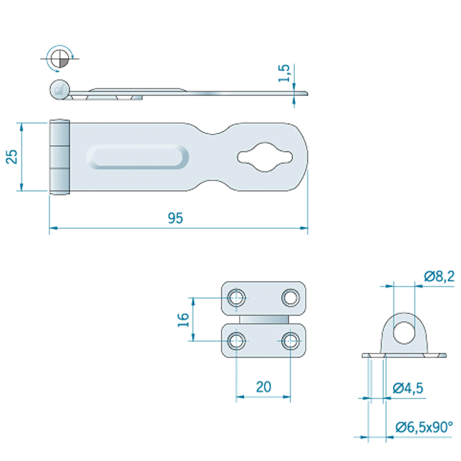 Hengelåsbeslag 95x24mm