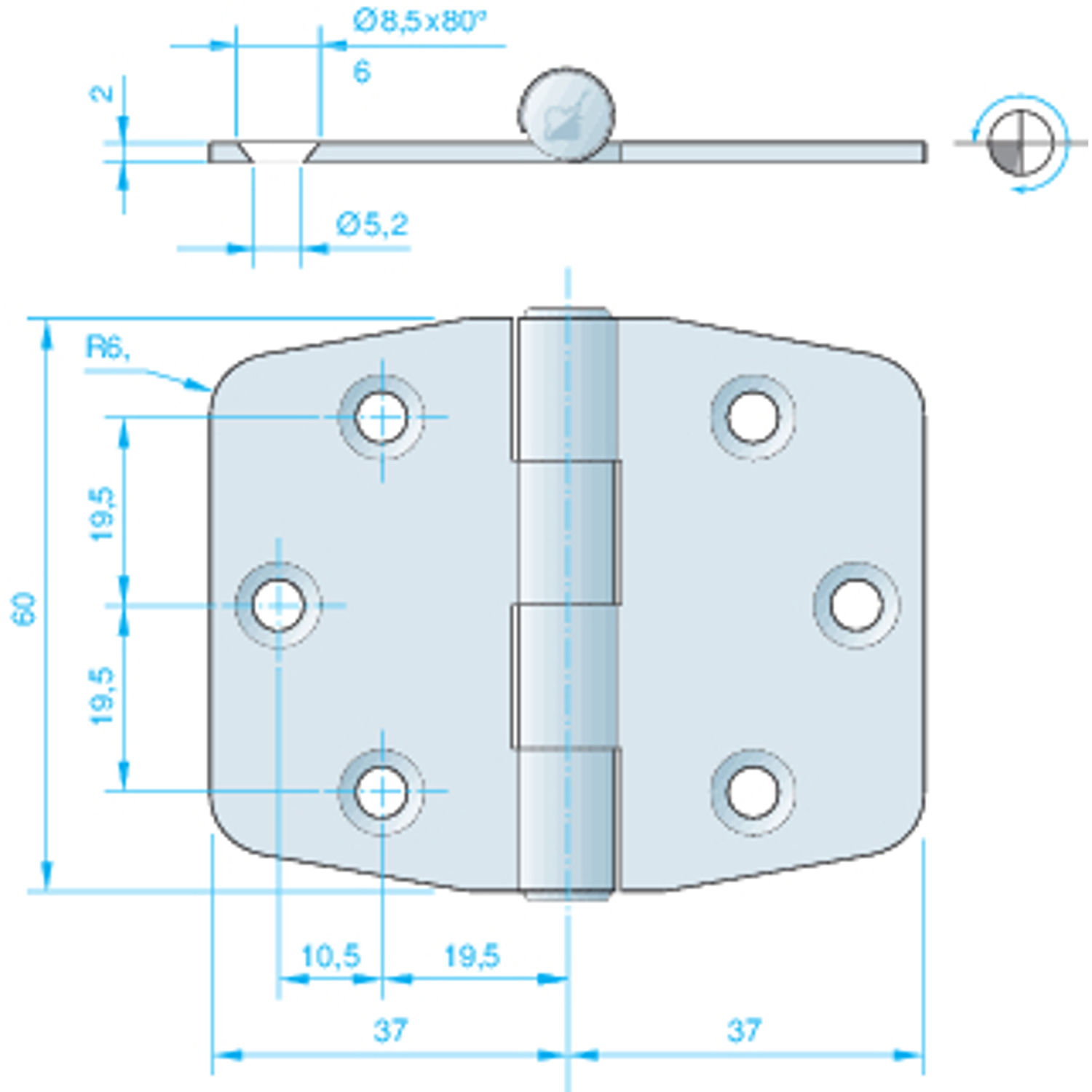 Hengsel 74 x 60 mm