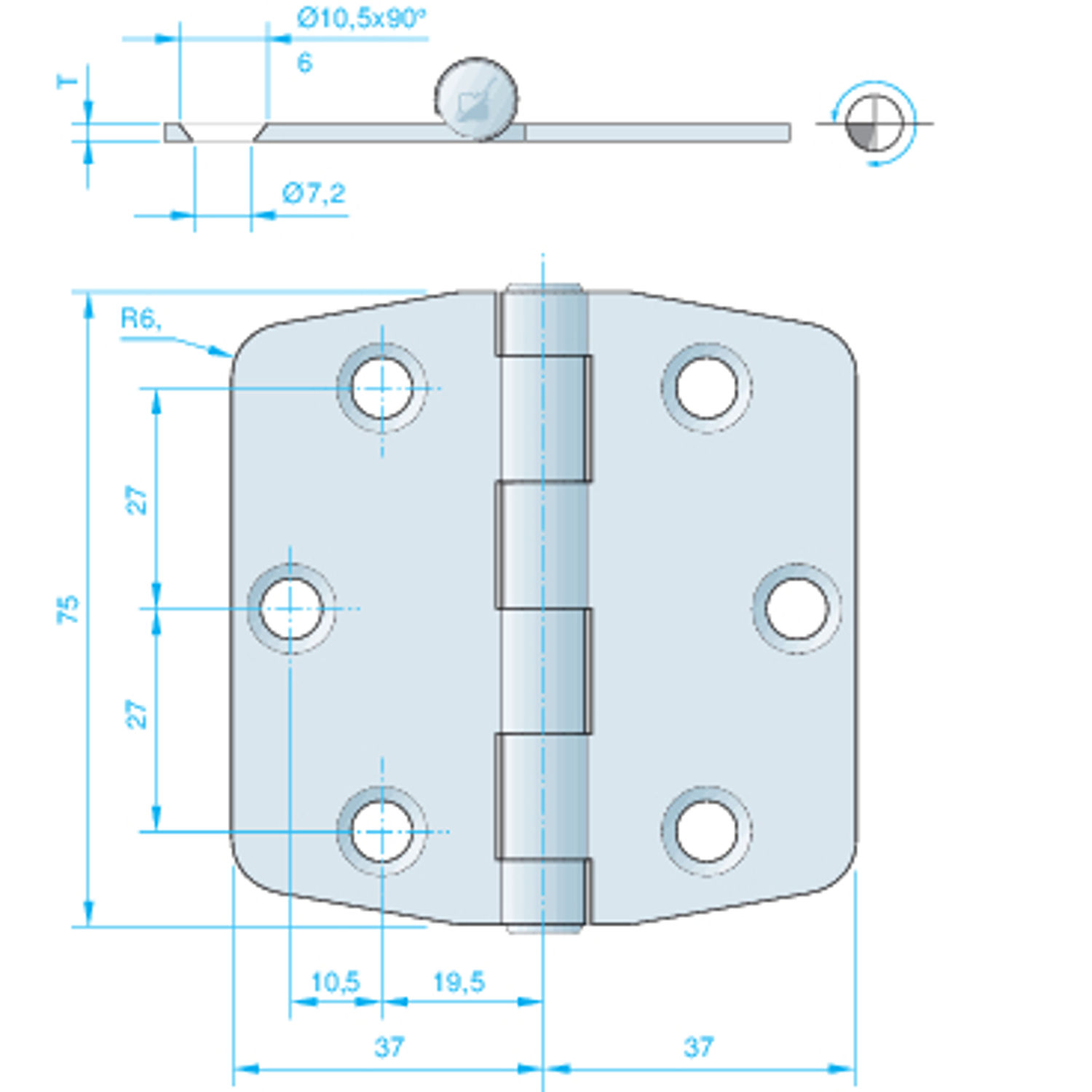 Hengsel 74 x 75 mm