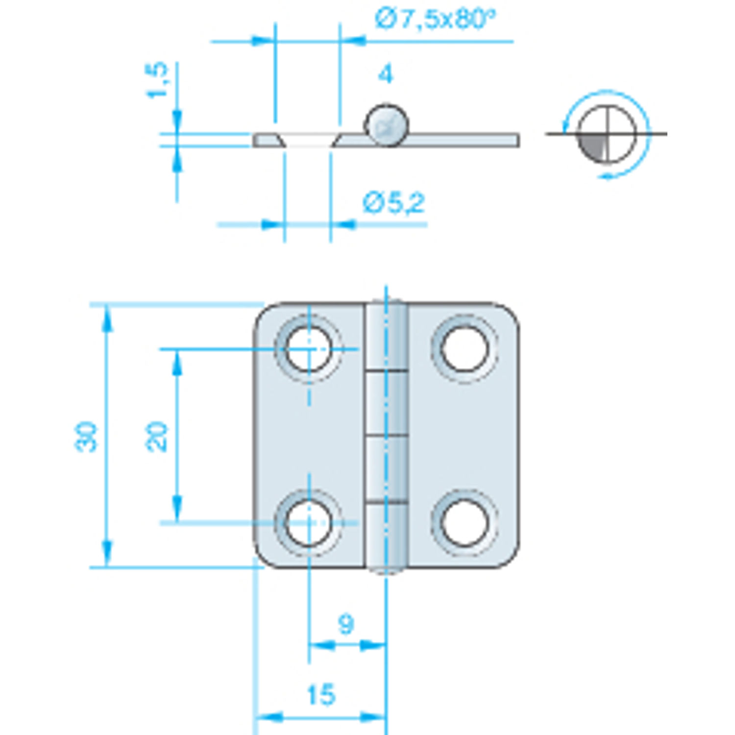 Hengsel 30 x 30 mm