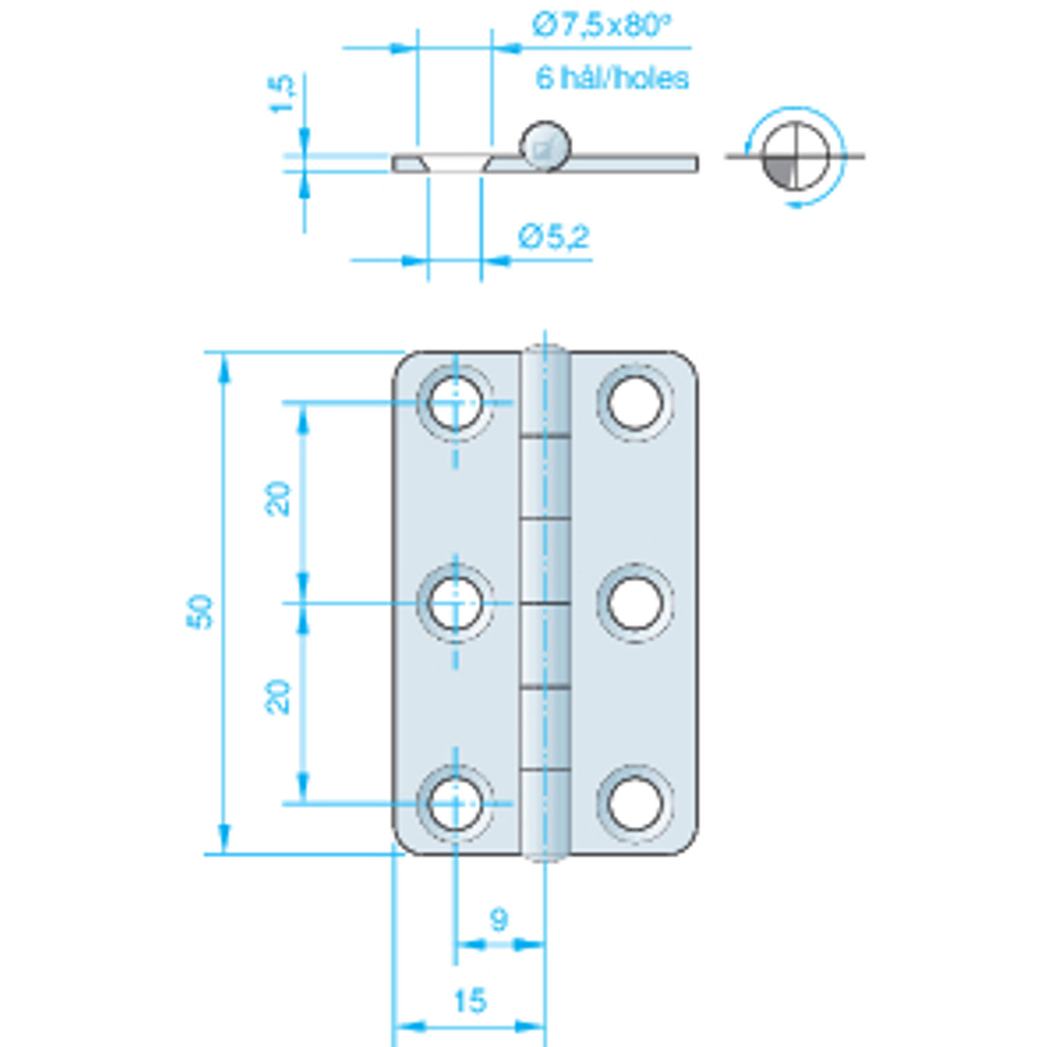 Hengsel 30 x 50 mm