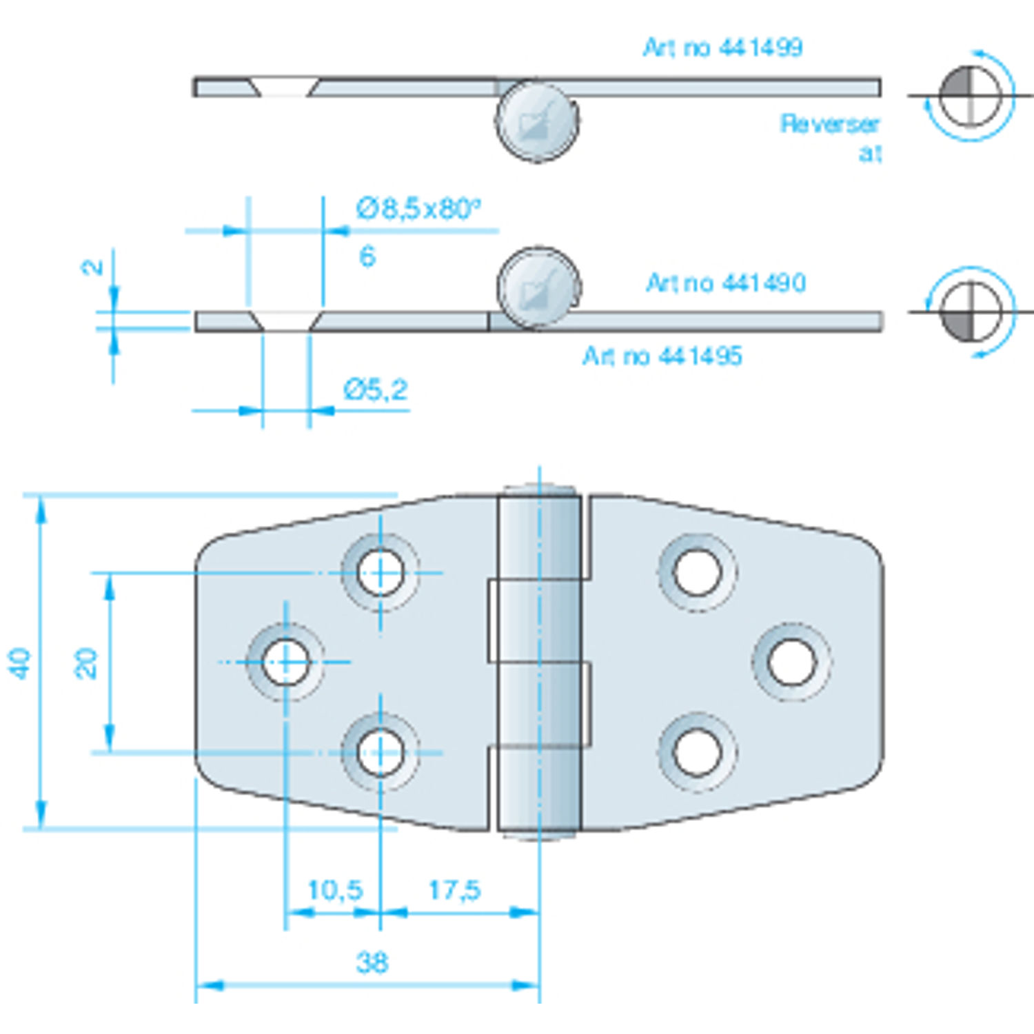 Roca Hengsel Polert Messing, 76x40mm