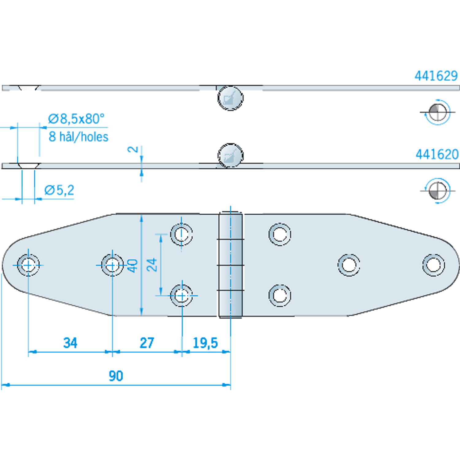 Hengsel 180 x 40 mm