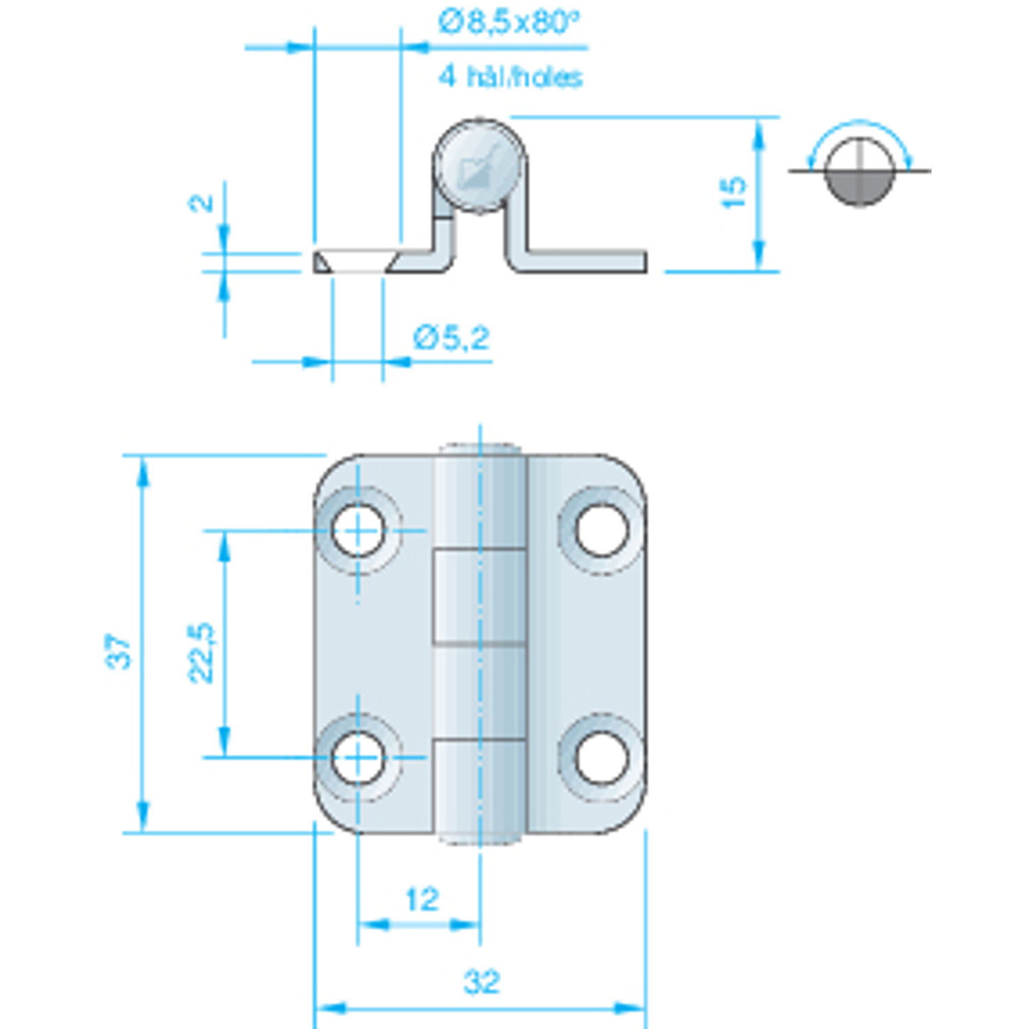 Hengsel 32 x 37 mm