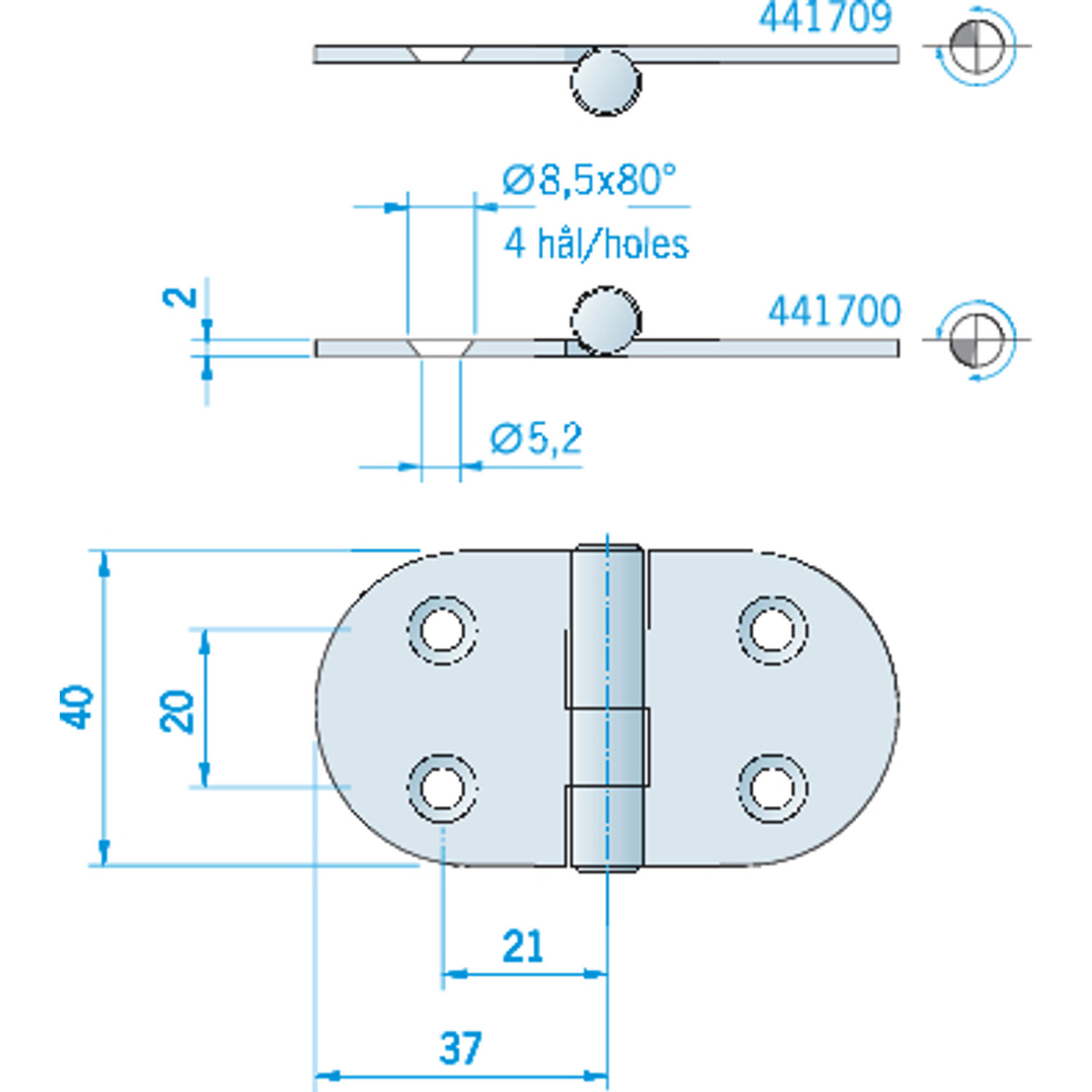 Roca hengsel, 74x40mm