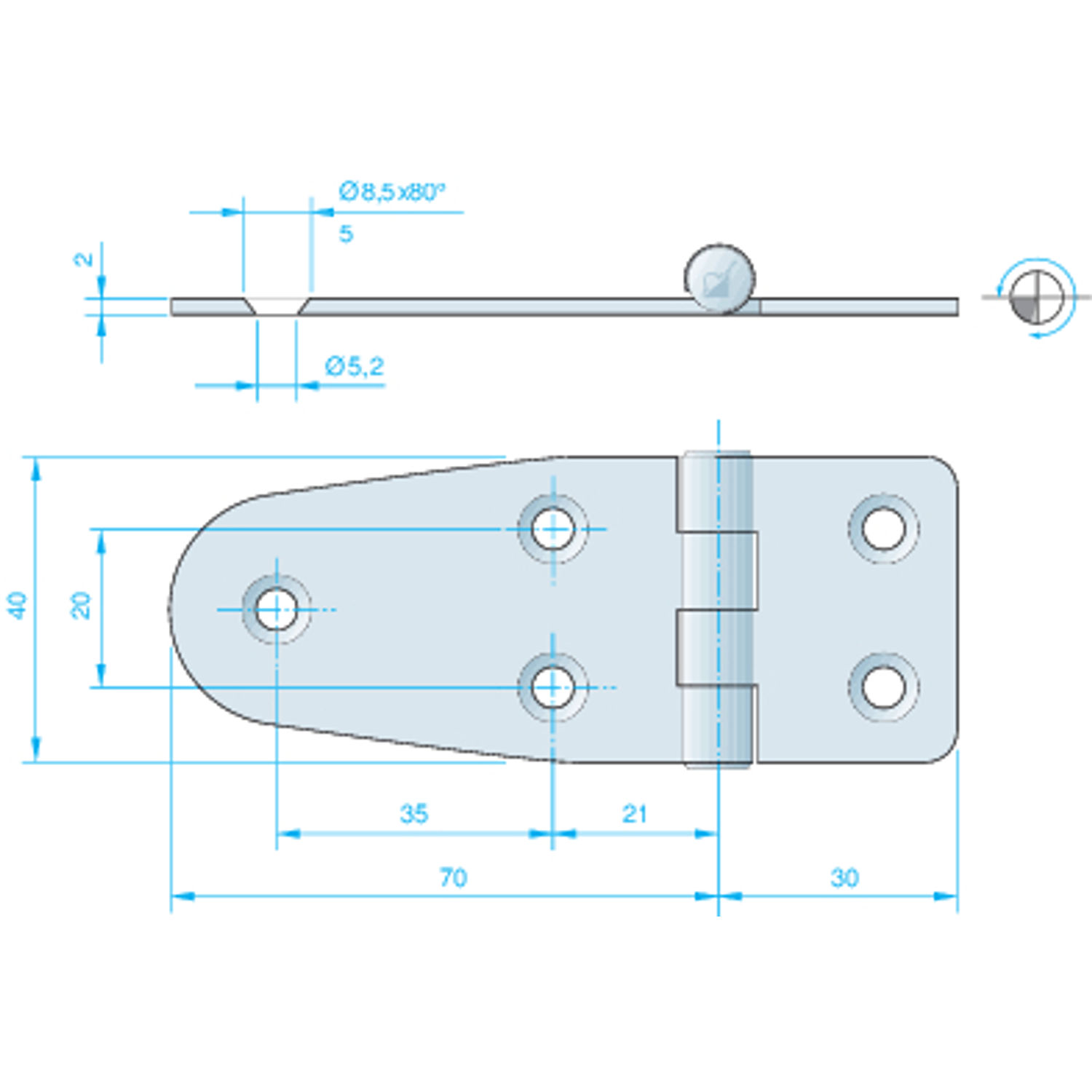 Hengsel 100 x 40 mm