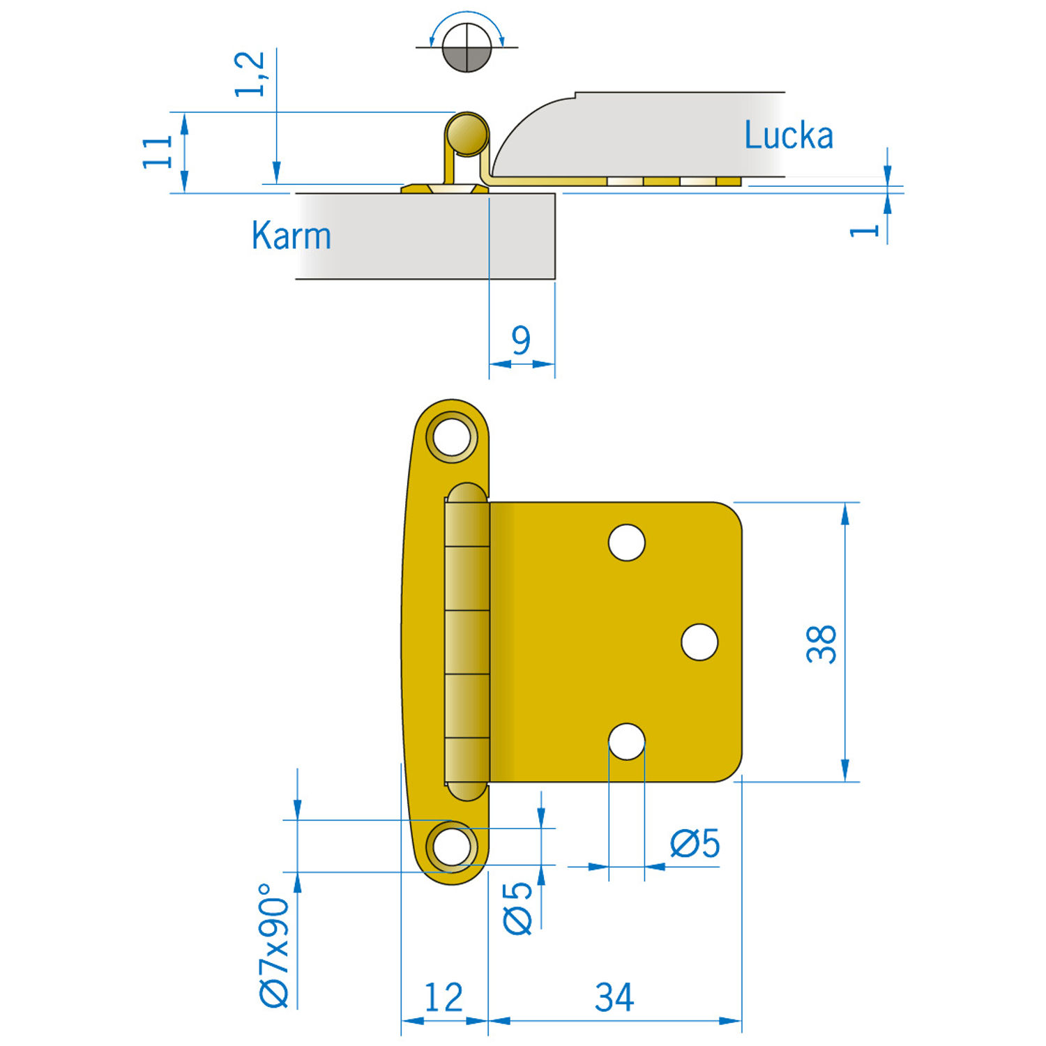 Roca Hengsel Rustfri, 46x38mm