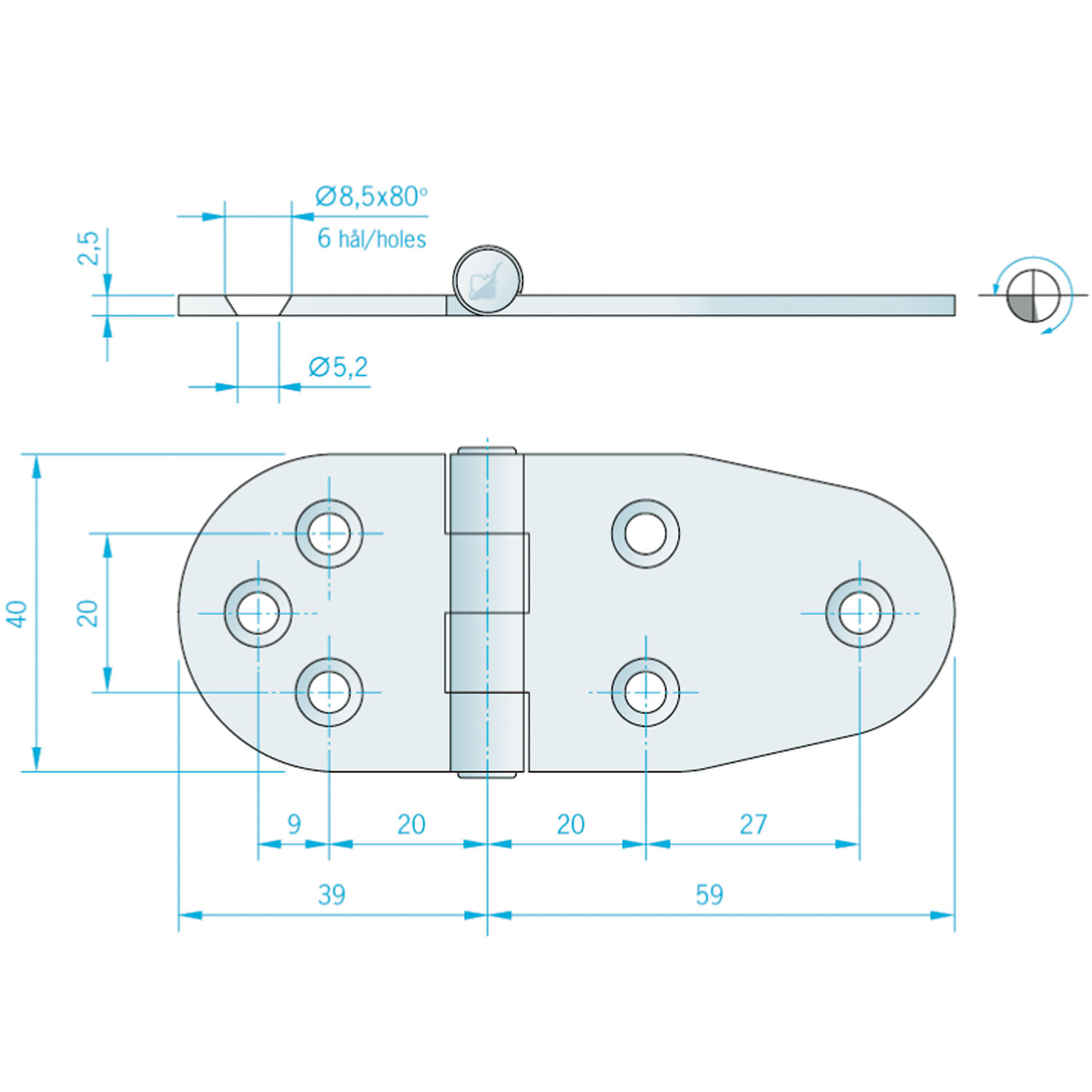 Hengsel 98 x 40 mm