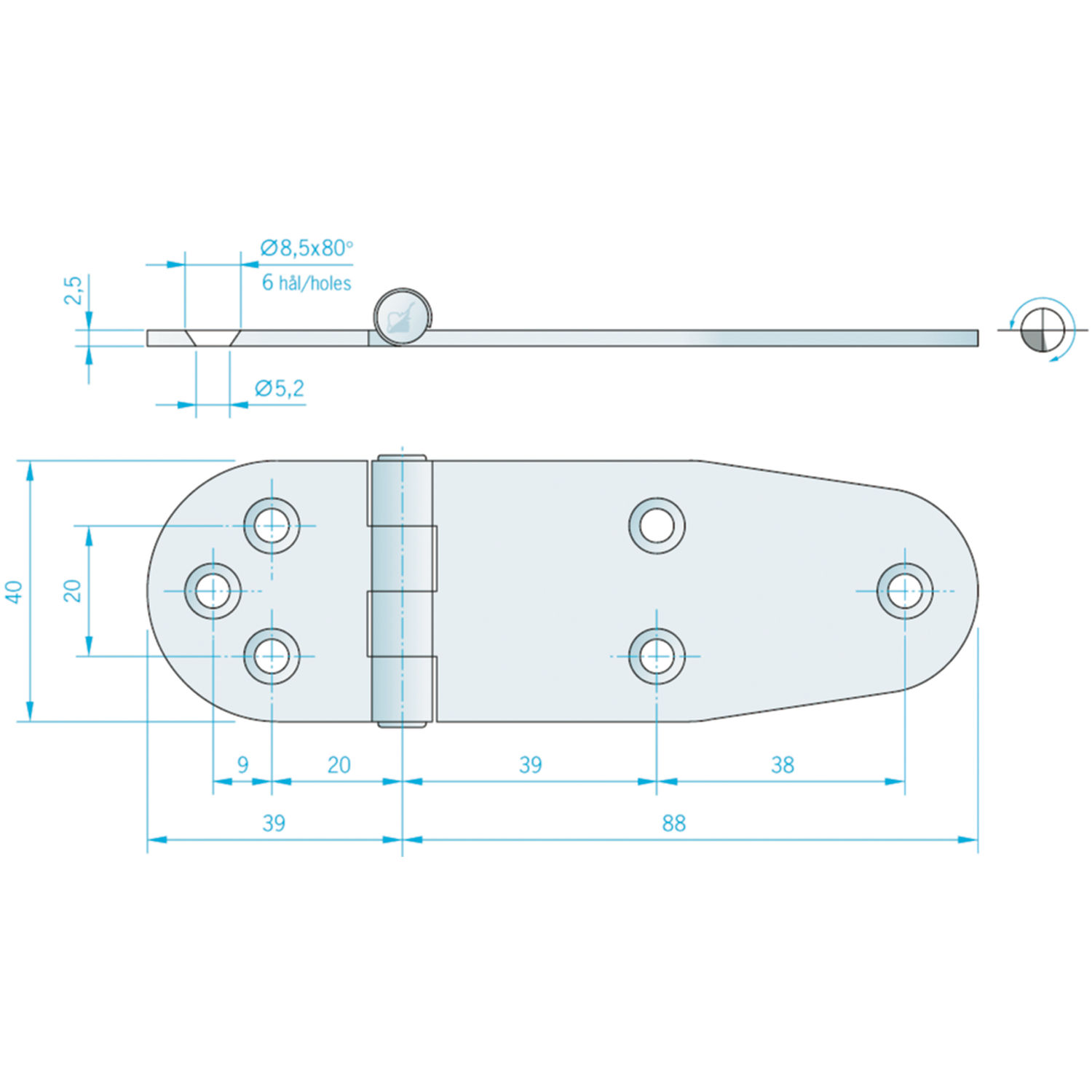 Hengsel 127 x 40 mm