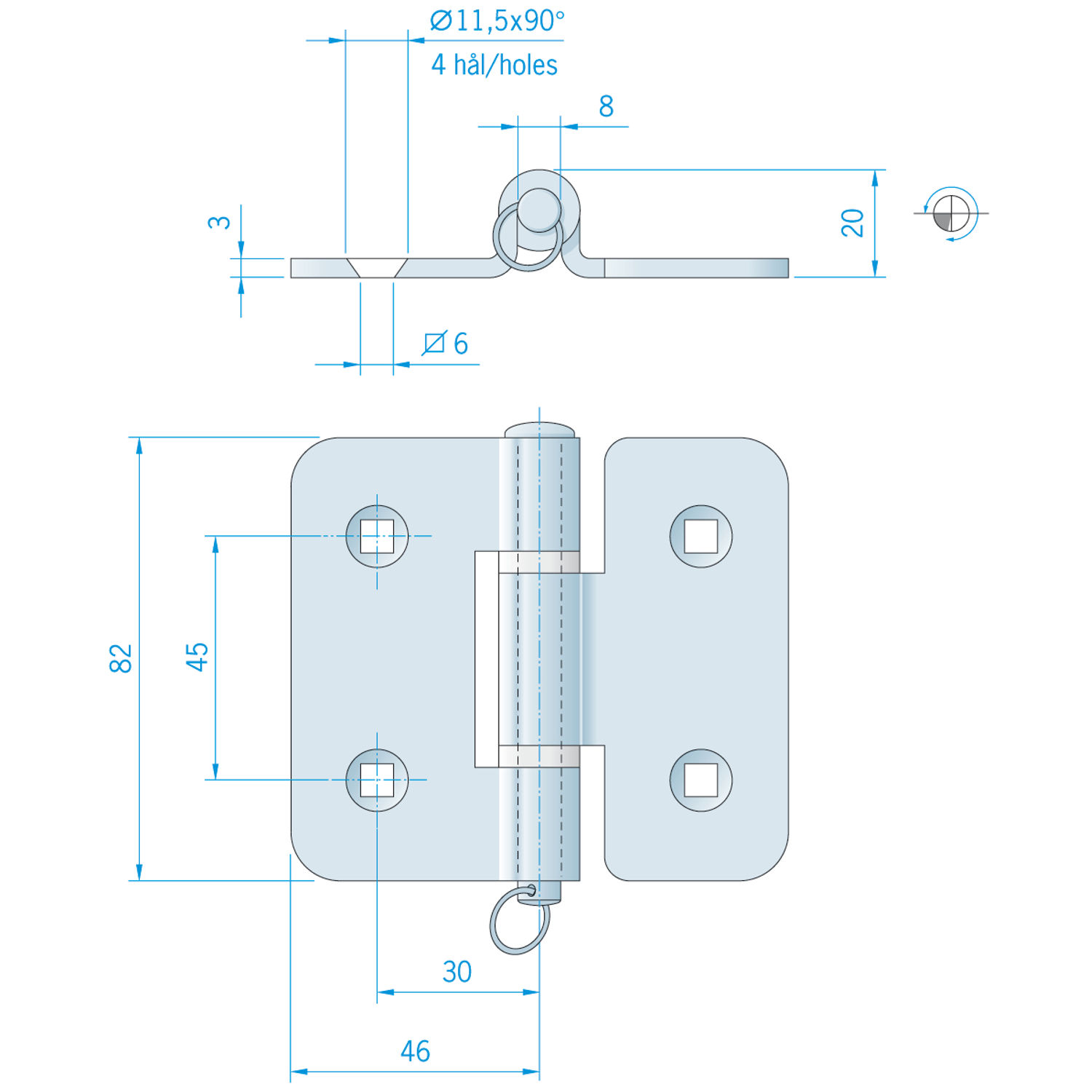 Hengsel 92 x 82 mm