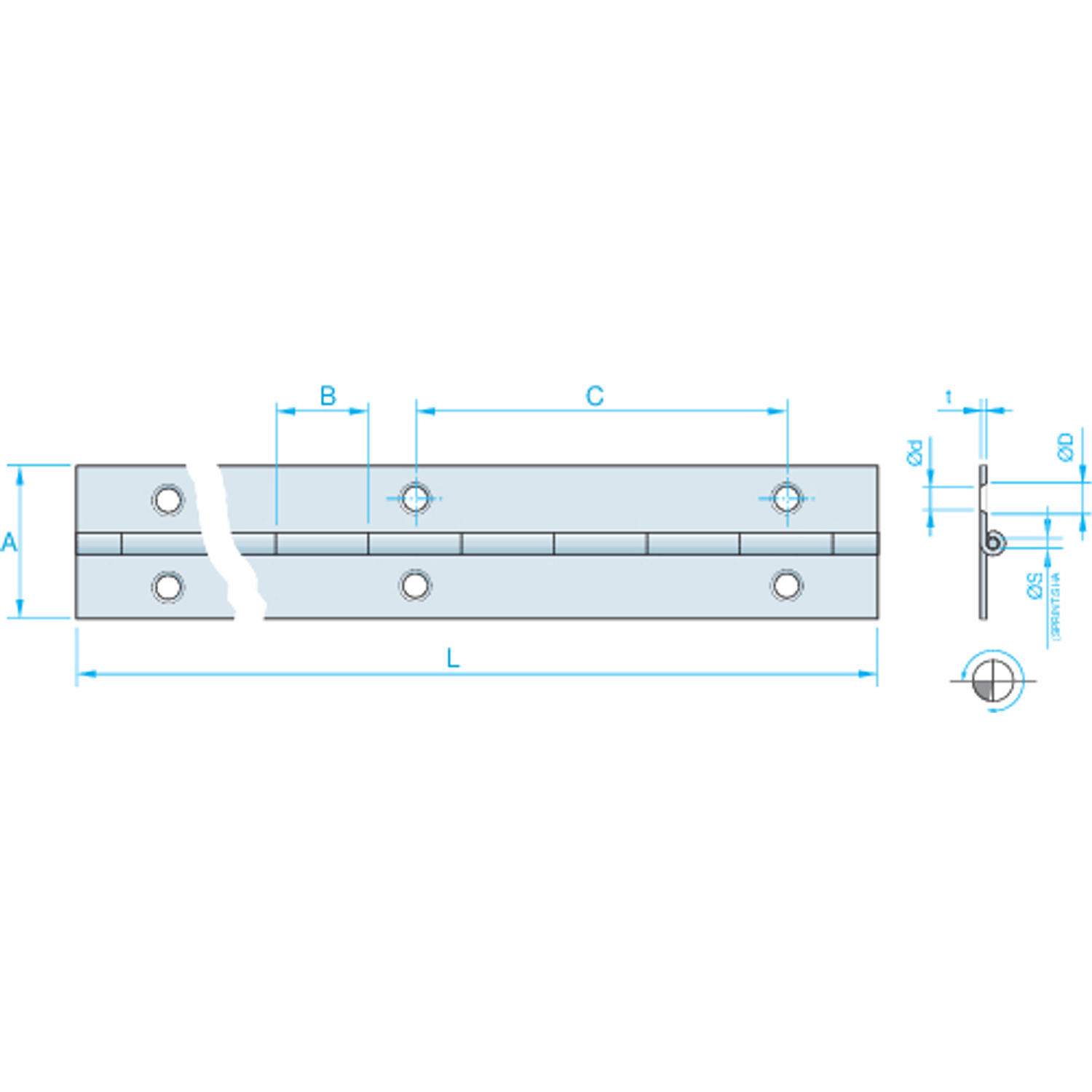 Roca Pianohængsel Poleret Messing, 1000x32mm