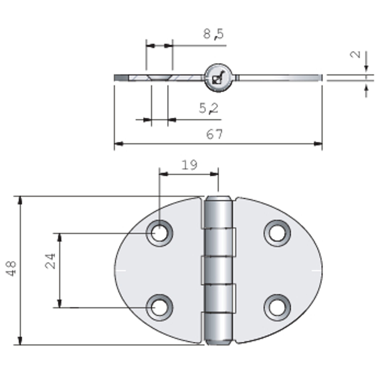 Hengsel oval 67 x 48 mm