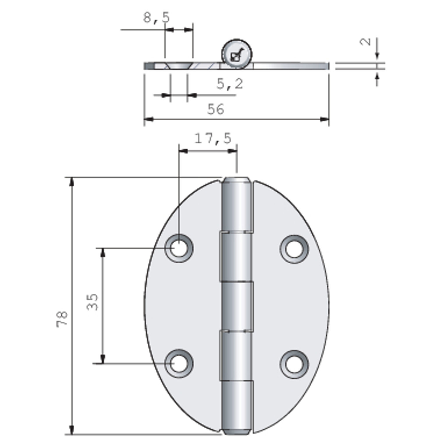 Hengsel oval 56 x 78 mm