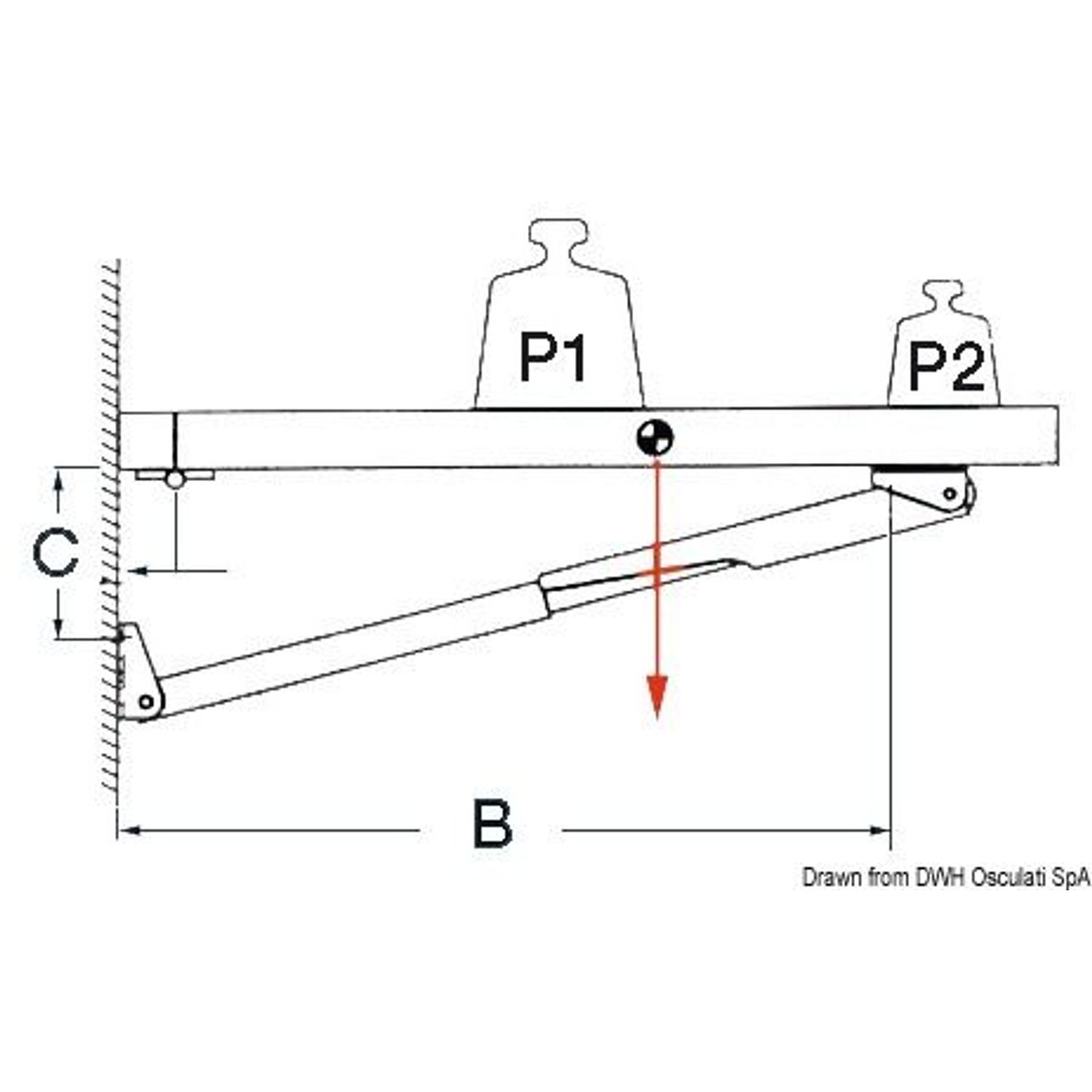 Arm til Rakego sammenklappelig bordarm 140 kg 28/40 mm