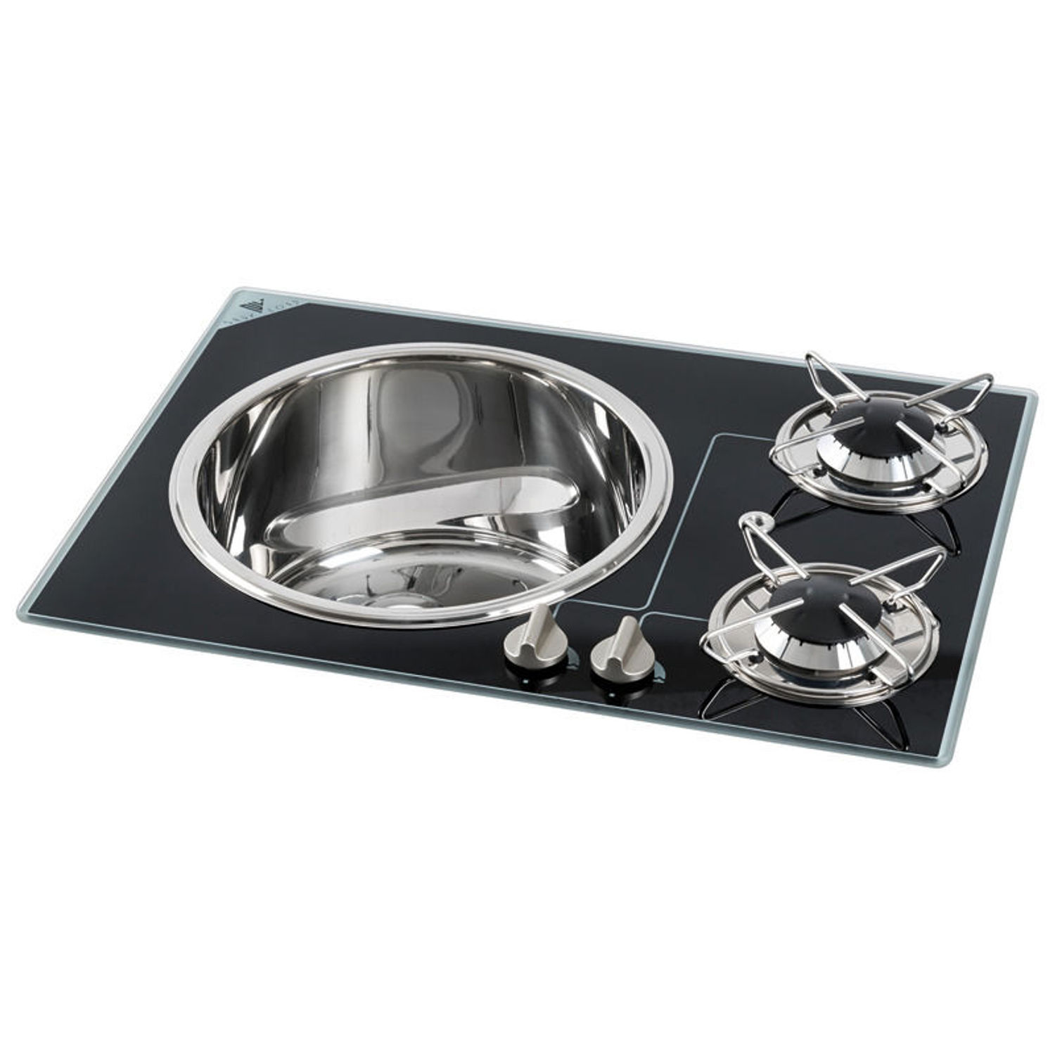Bordplade i krystalglas + vask i rustfrit stål 2 x 1750 W