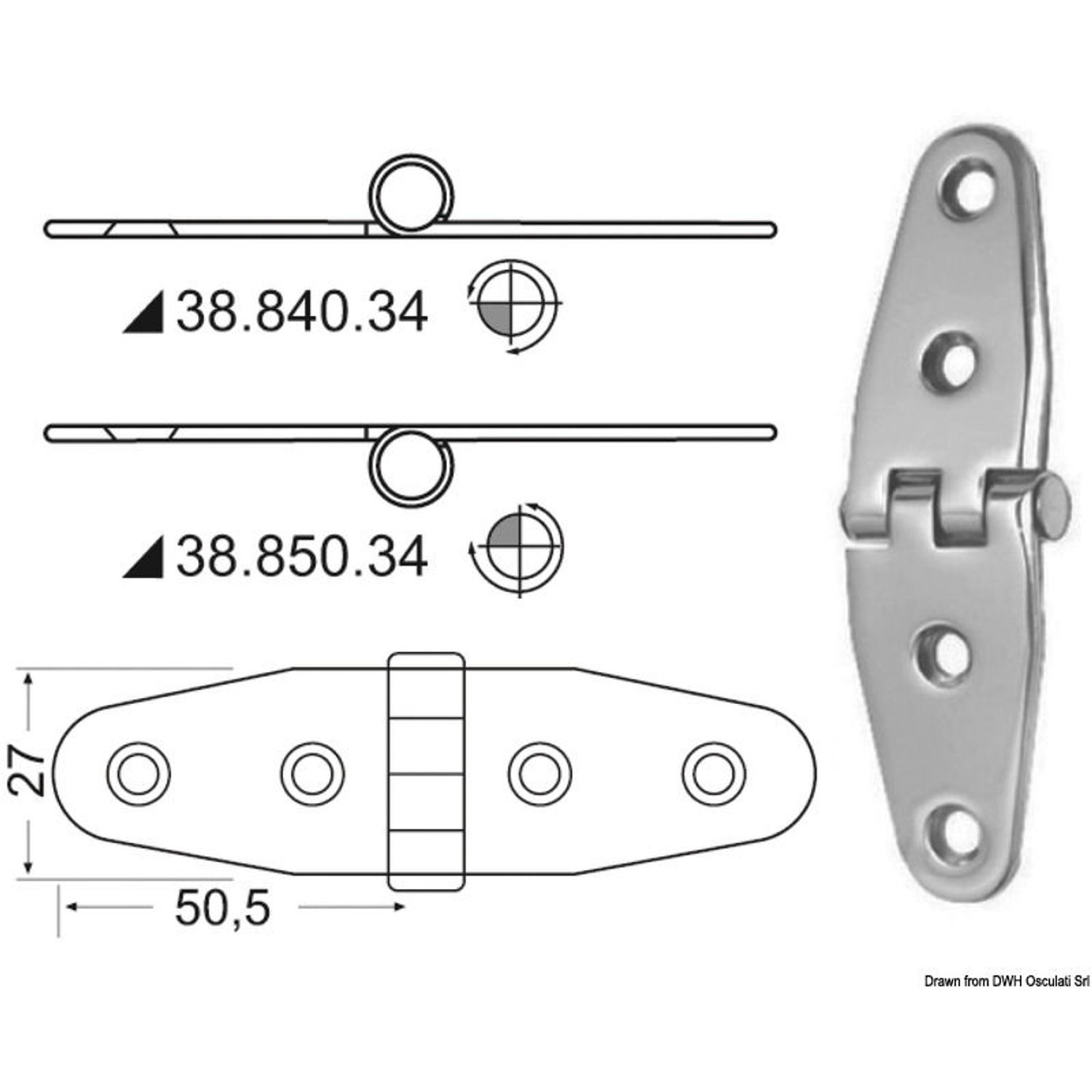 Hengsel med omvendt bolt 101x27 mm