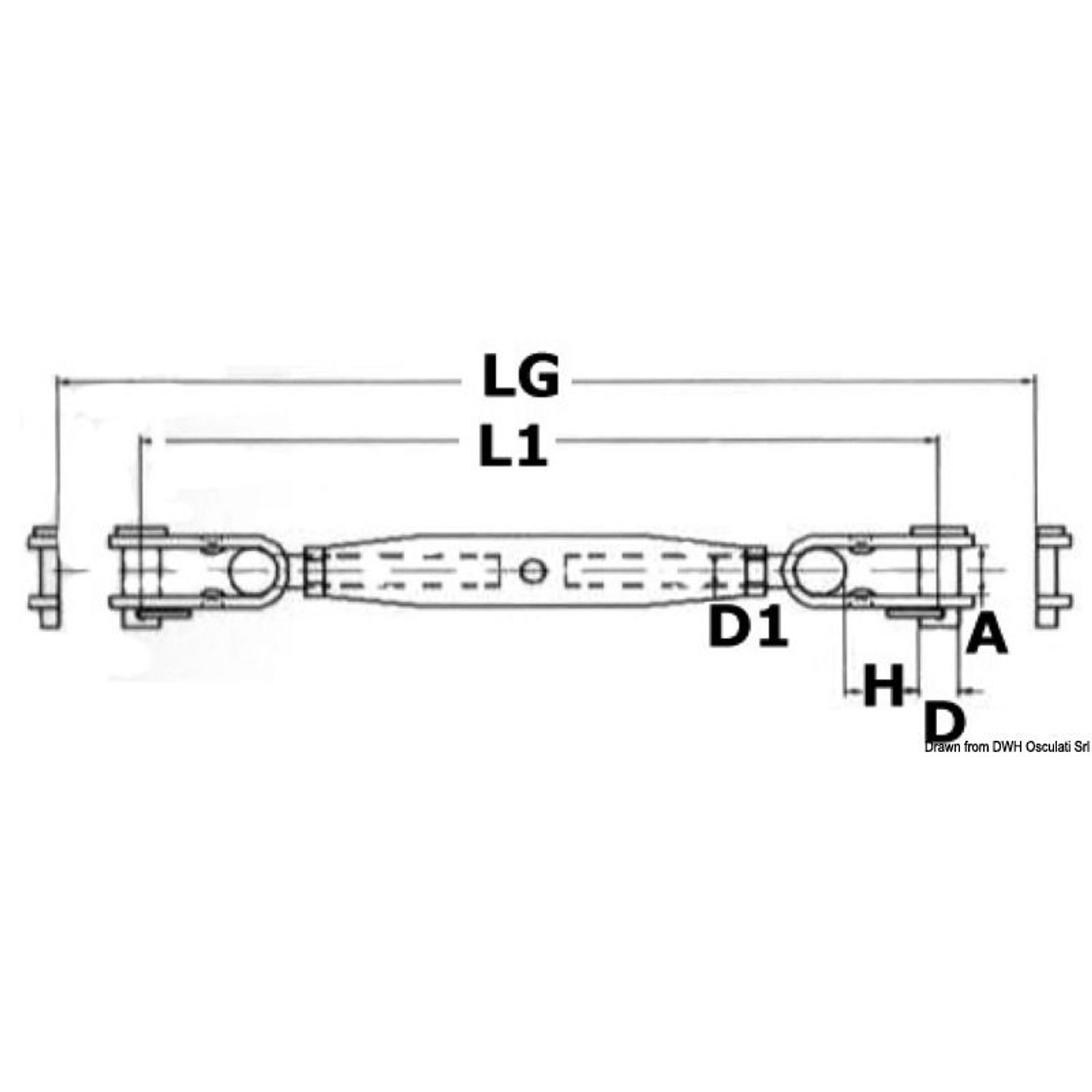 Strekkfisk med 2 leddede gafler AISI 316 6 mm