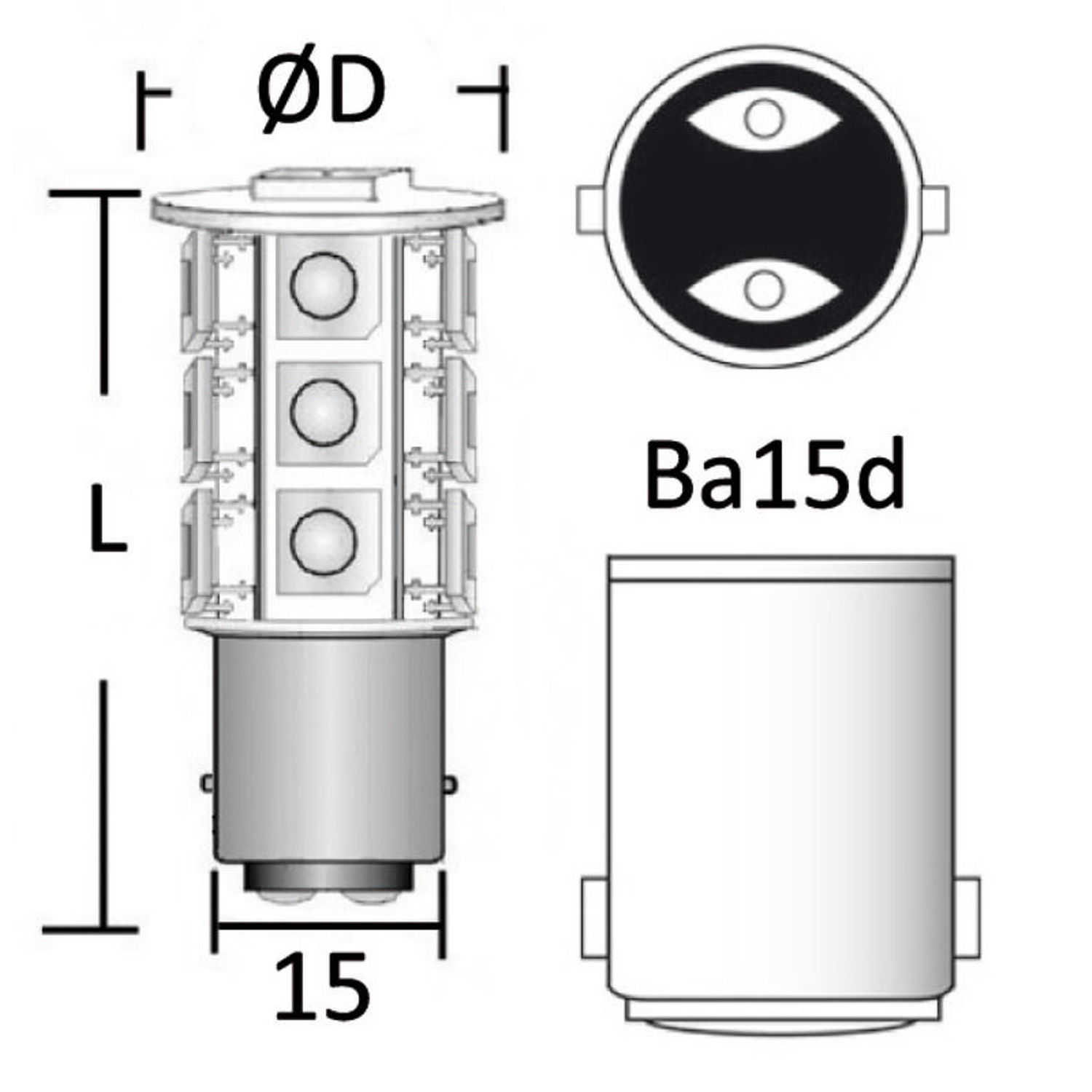 LED-polttimo 12/24 V BA15D 2,5 W 264 lm