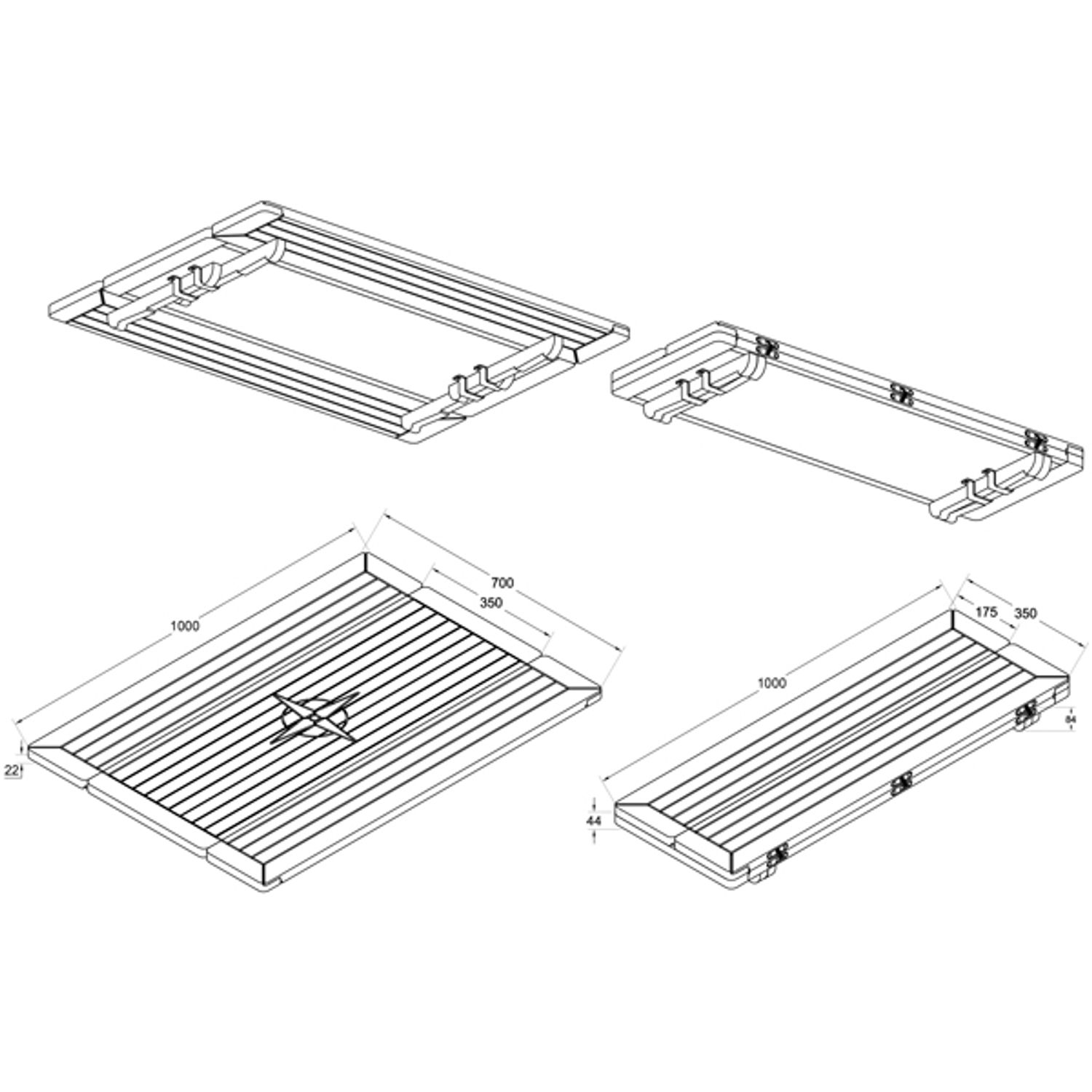 Sammenleggbar bordplate i teak L:100 x B:70/35 cm