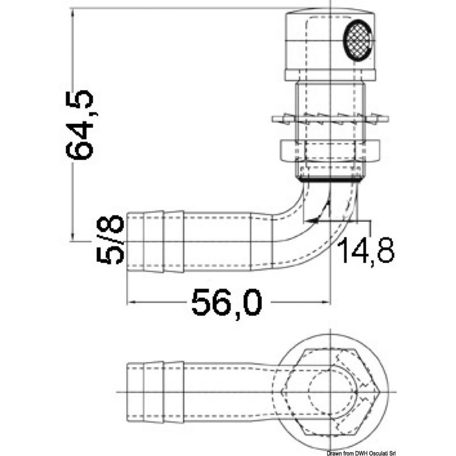 90° tankventilation i spegelpolerat SS 16 mm