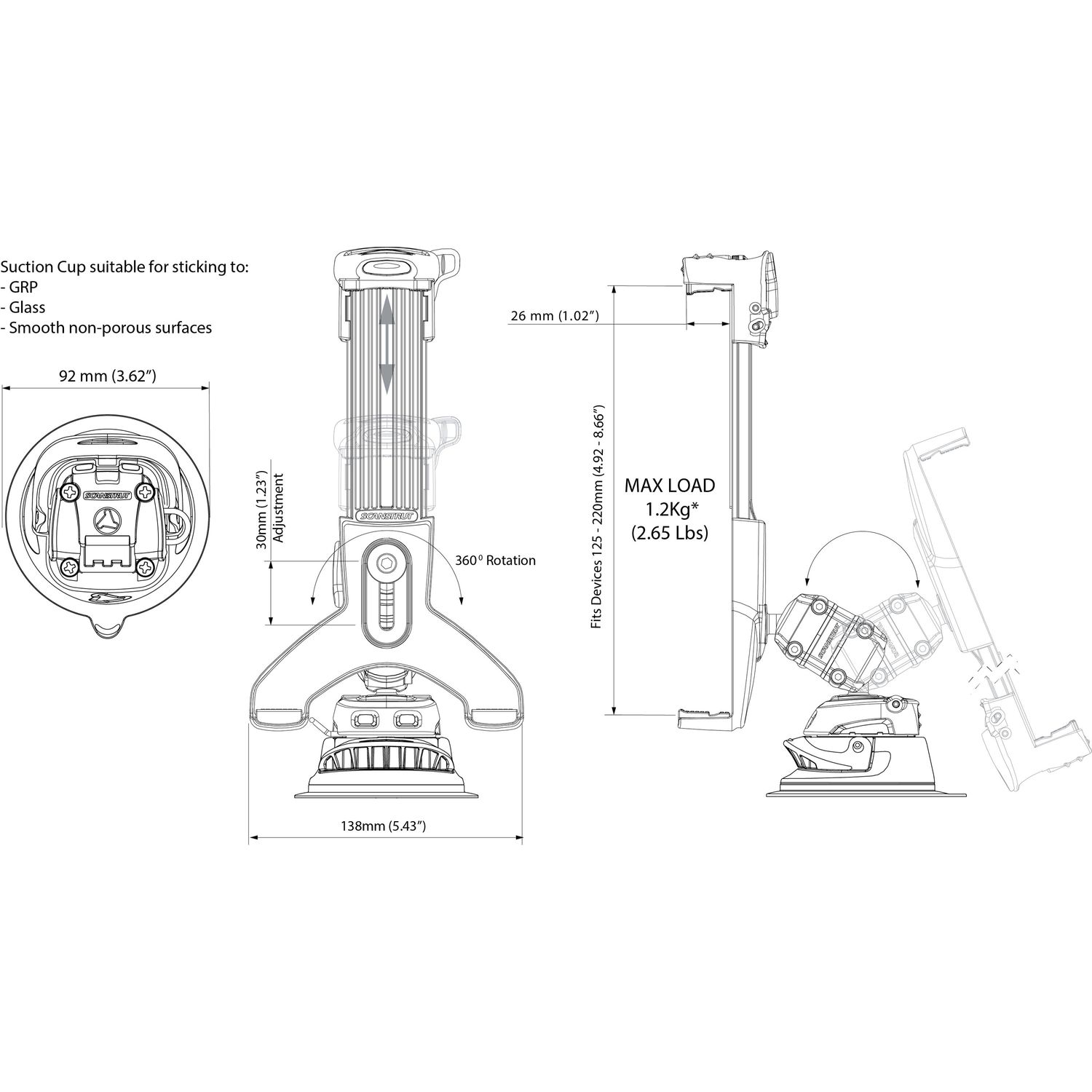 Scanstrut Nettbrettholder ROKK Mini Kit Sugekopp