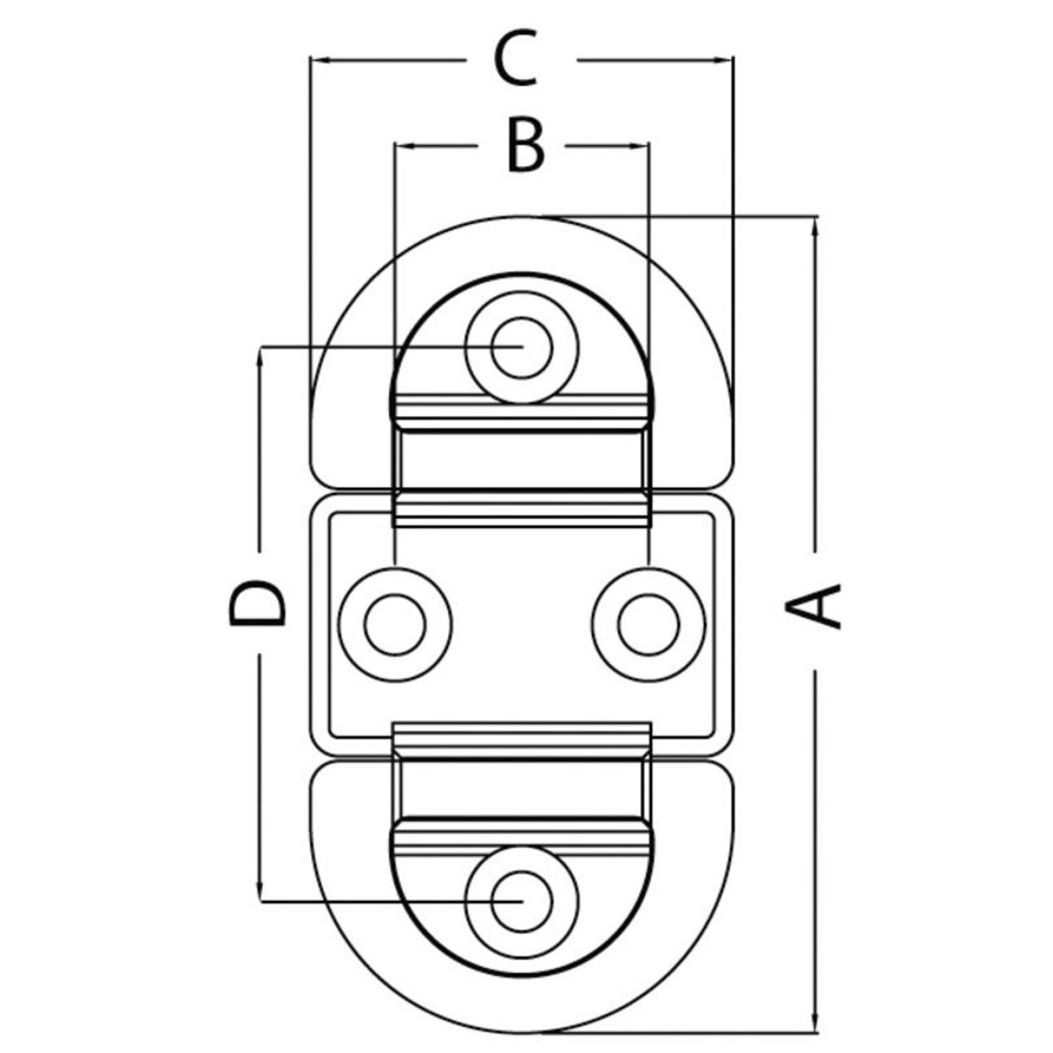 Taittuva kansisilmukka 75x126 mm kaksinkertainen 10 mm rengas murtokuorma Kg 12000