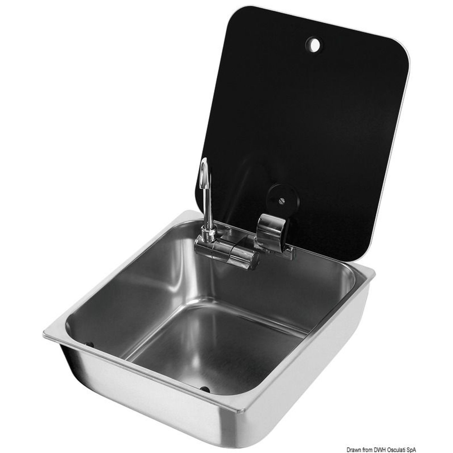 Vask med tonet glaslåg 352x322x146 mm