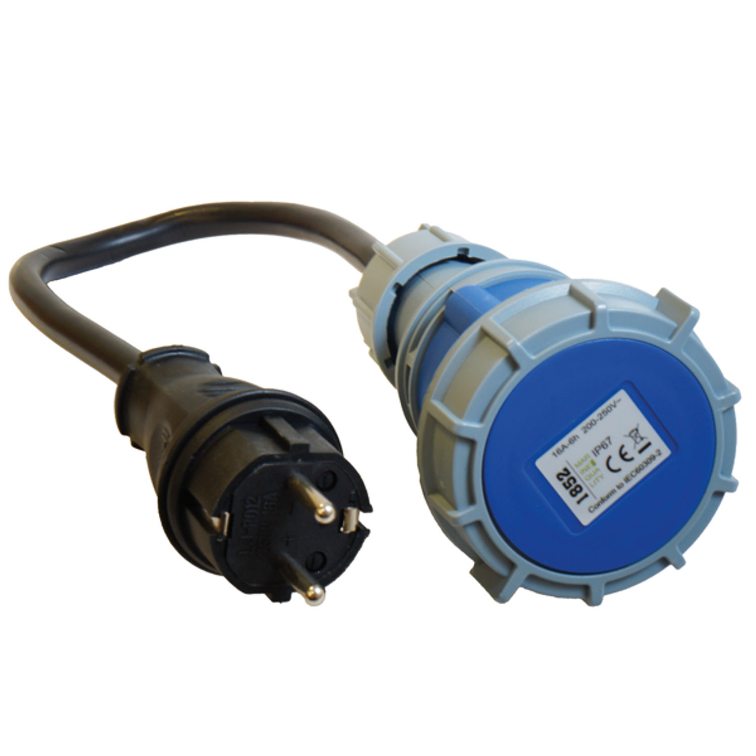 1852 CEE 220V hun IP67 til Schuko han - 2.5mm2 kabel 0,5M