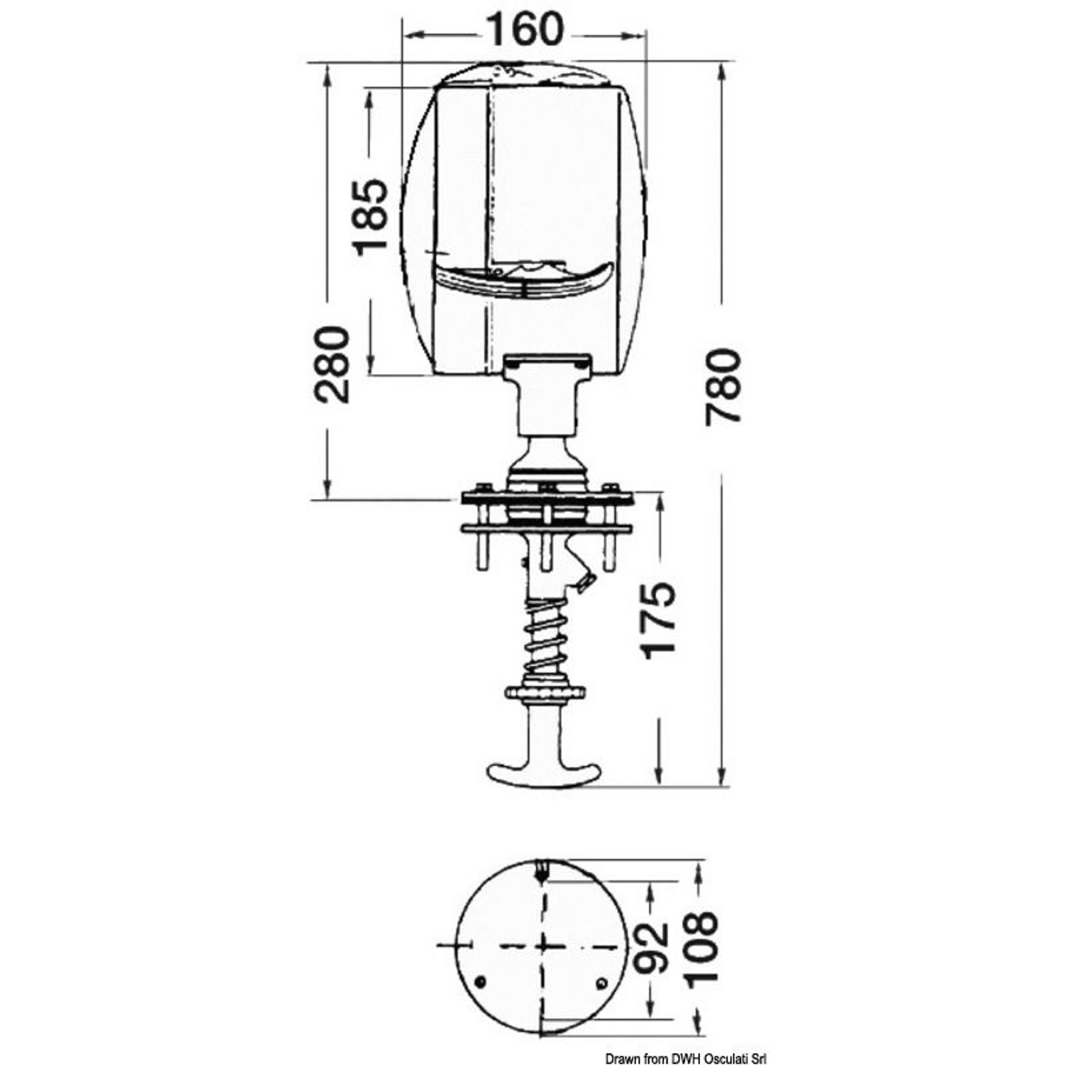 DHR lyskaster justerbar fra innsiden 24 V 185 mm