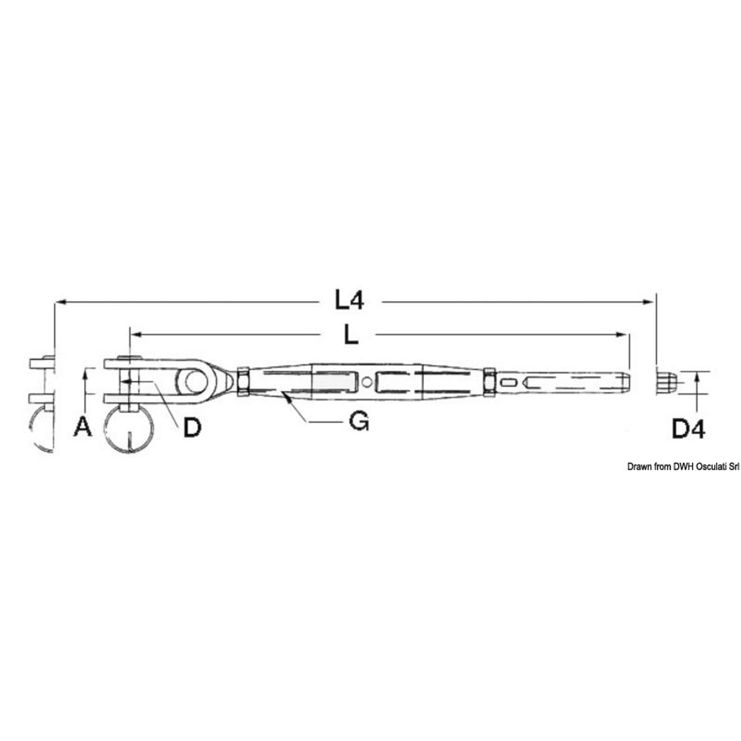 Strekkfisk med leddgaffel AISI 316 8 mm