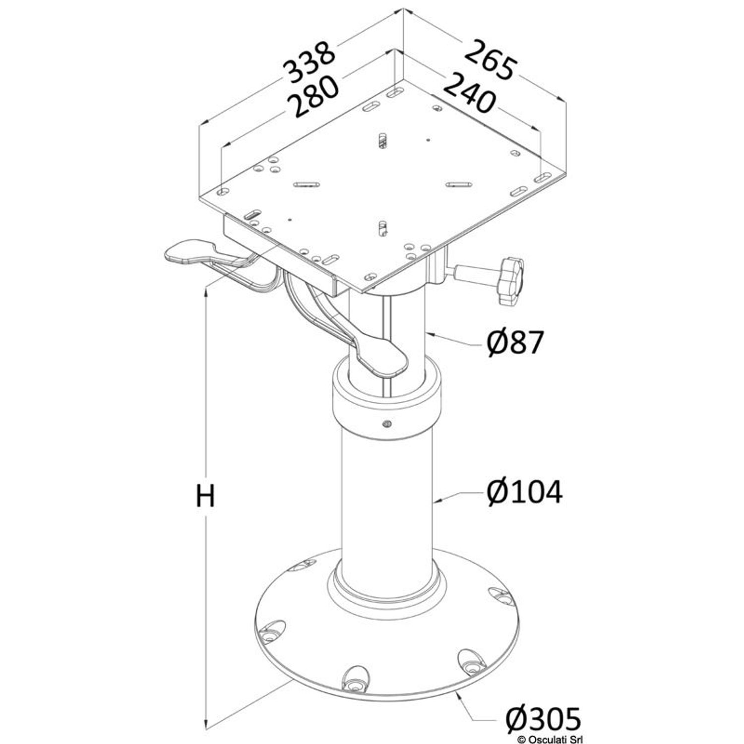 Maxi stolepedestal med sædefæste, teleskopisk 482/711 mm