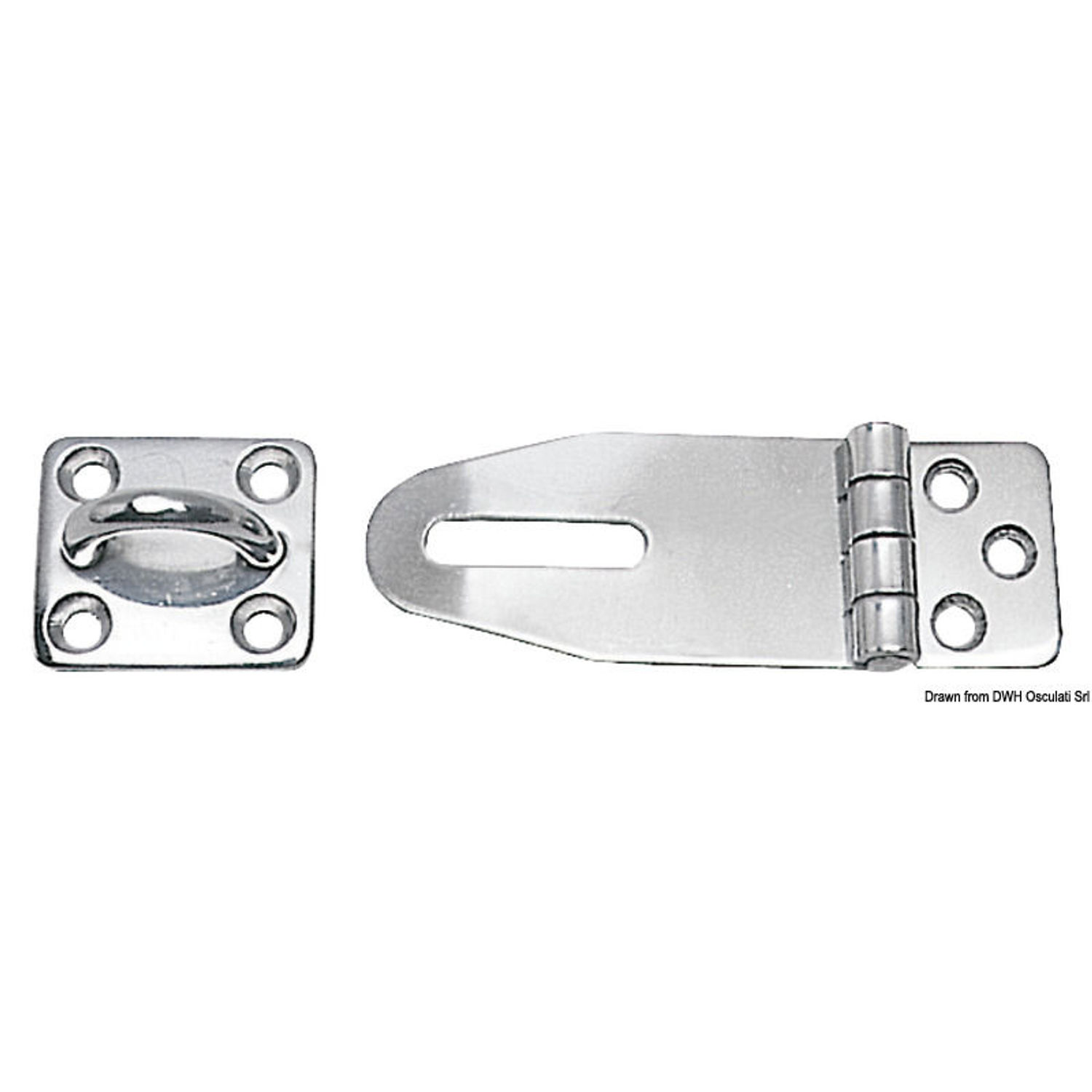 Kraftig hasp och ögla, spegelpolerat rostfritt stål 33x67mm