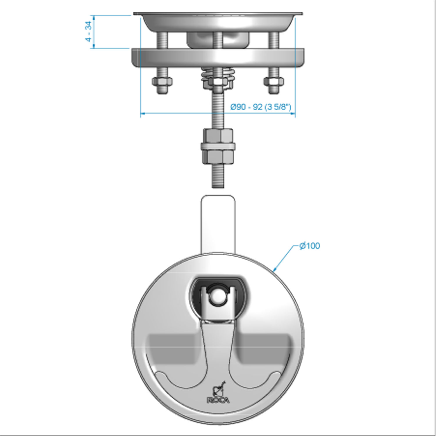 Roca Dørkbeslag Rustfritt ø100 mm Roca Dørkbeslag Rustfritt ø100 mm