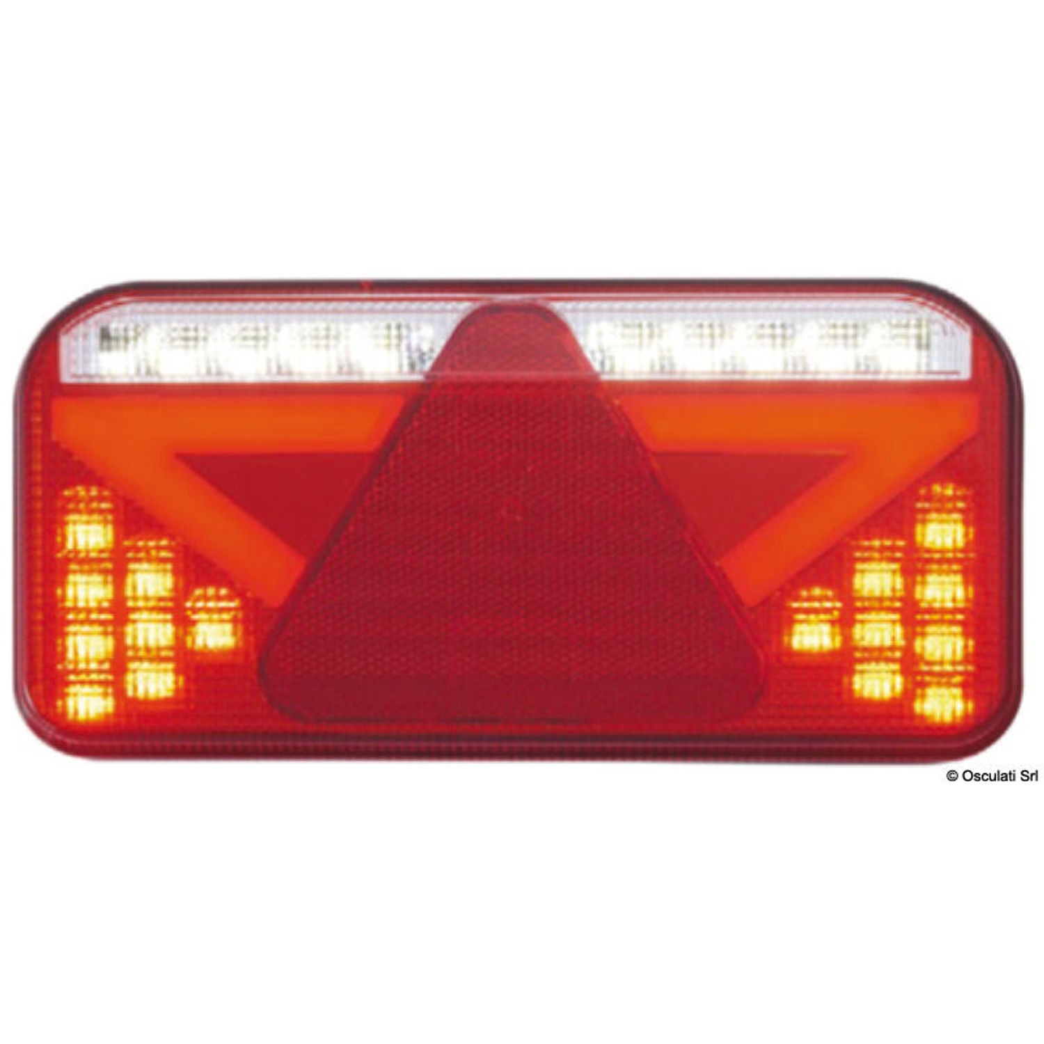 Venstre LED-baglygte med trekantet refleks, 6 funktioner