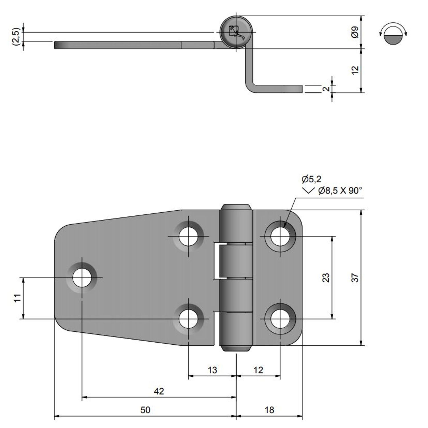 Roca Hengsel, 67.5x37x12mm