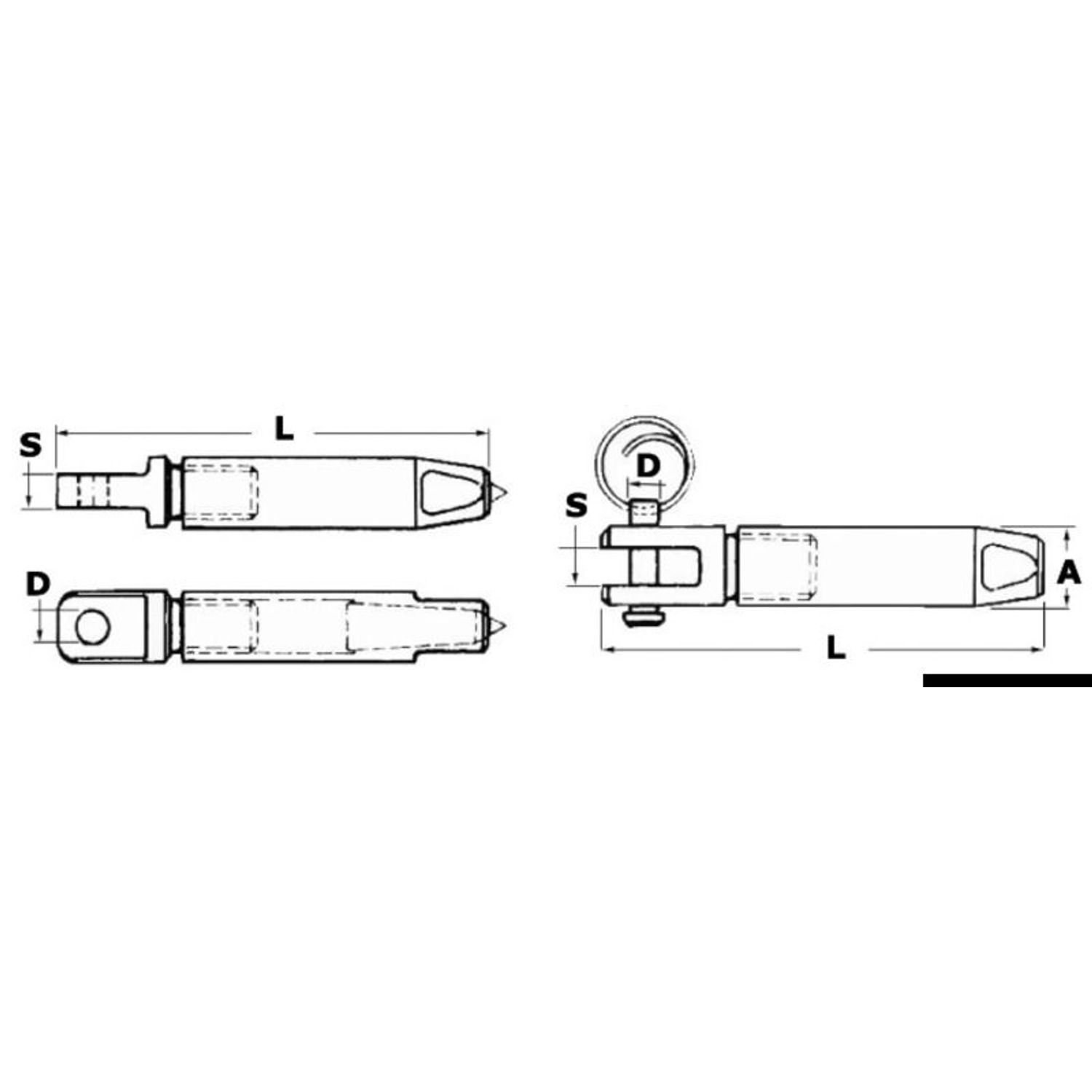 Gaffelterminal AISI 316 for Parafil-vaier Ø 7 mm