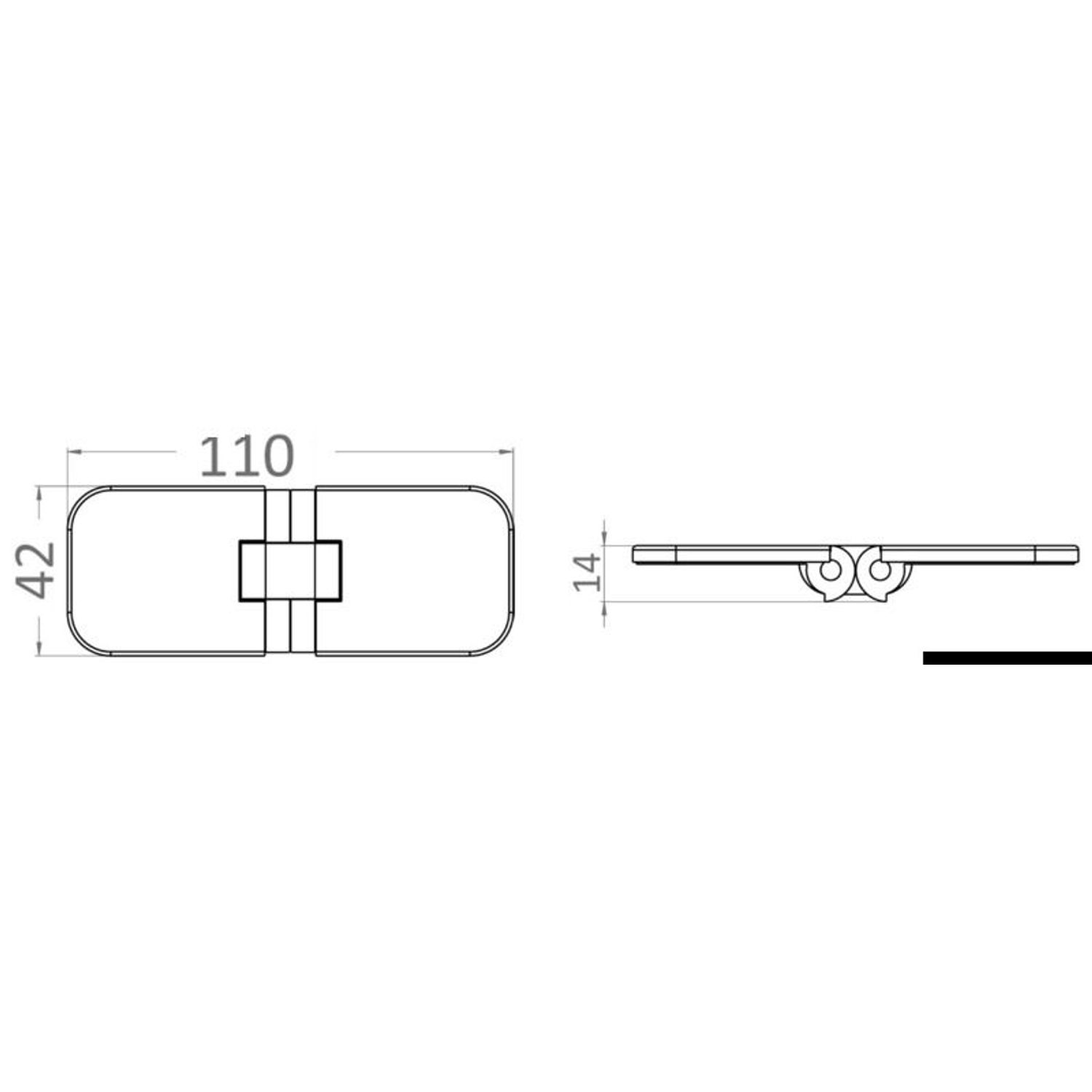 Fällbart precisionsgångjärn med 180° rotation 110x42 mm
