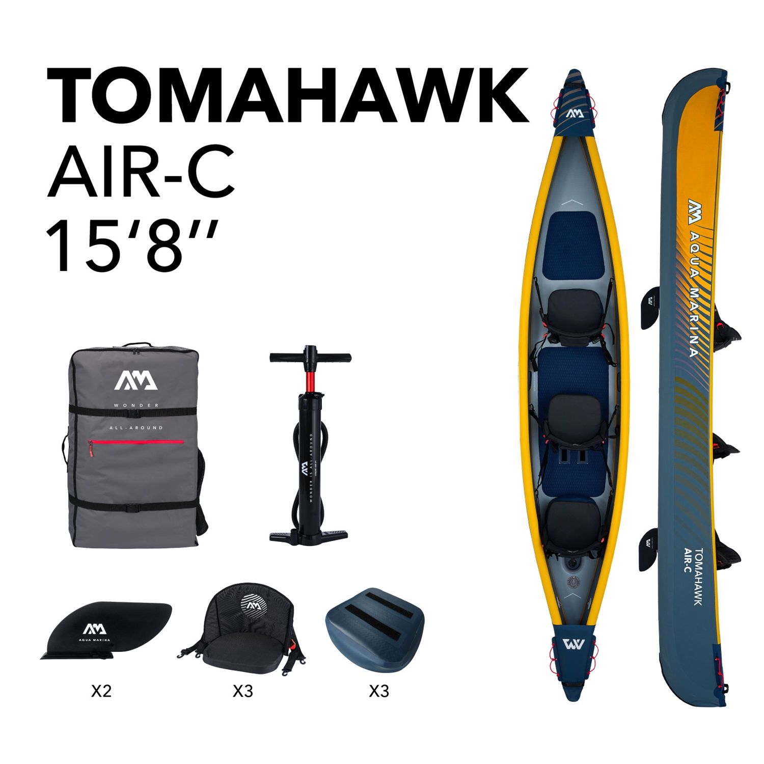 Kajak Oppustelig Tomahawk AIR-C Aqua Marina til 3 personer