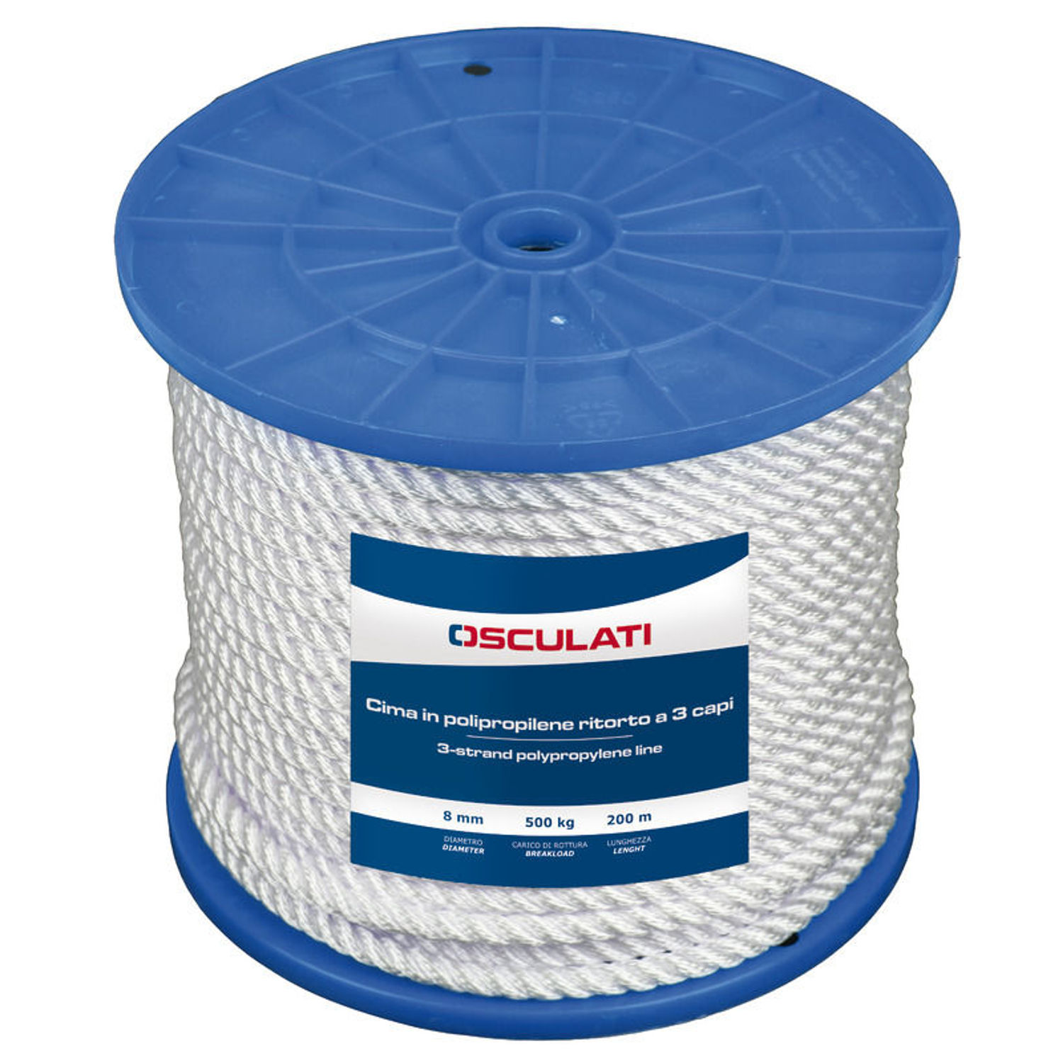 3-slått hvitt polypropylentau 12 mm