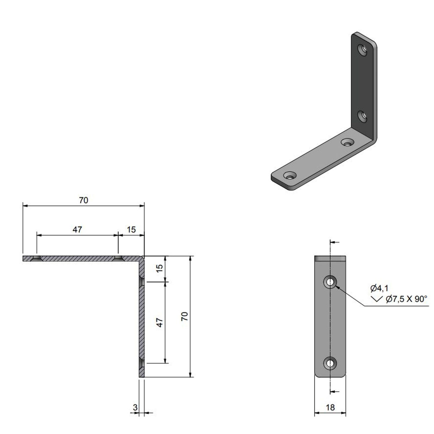 Roca Vinkelbeslag Rustfrit, 70mm